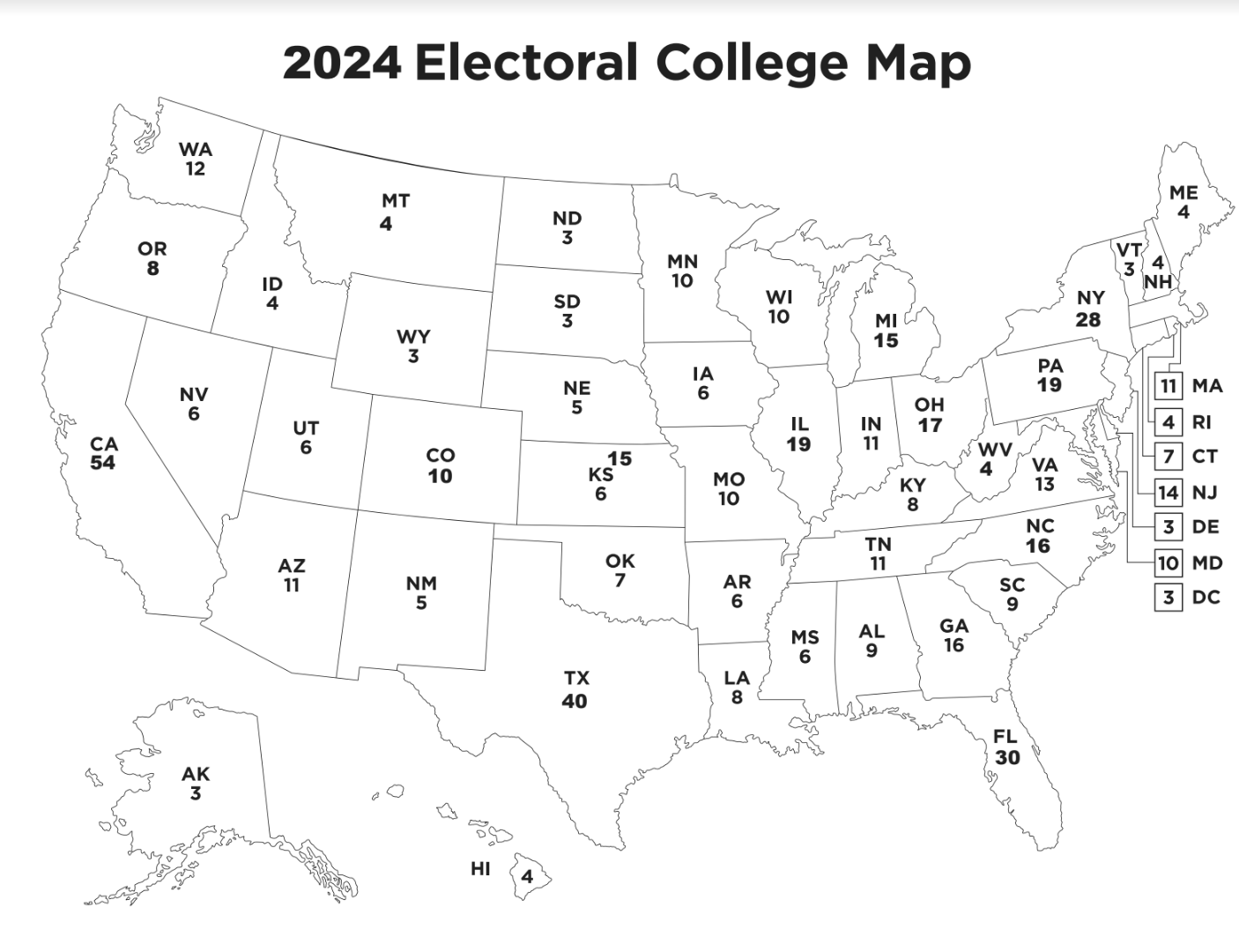 2024 Free Printable Electoral College Map Classy Mommy