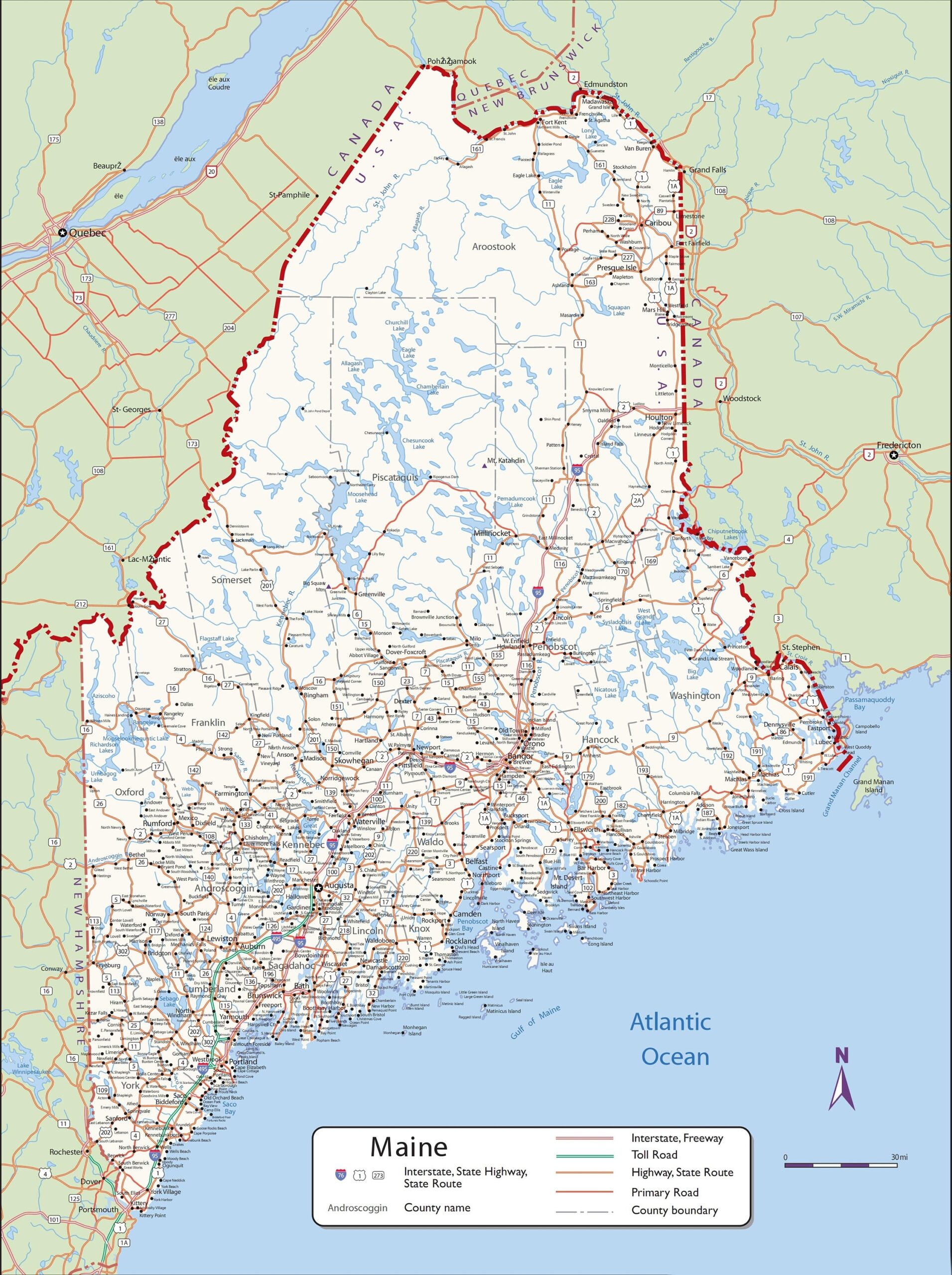 24 x32 Poster Large Detailed Map Of Maine With Cities And Towns Etsy Israel
