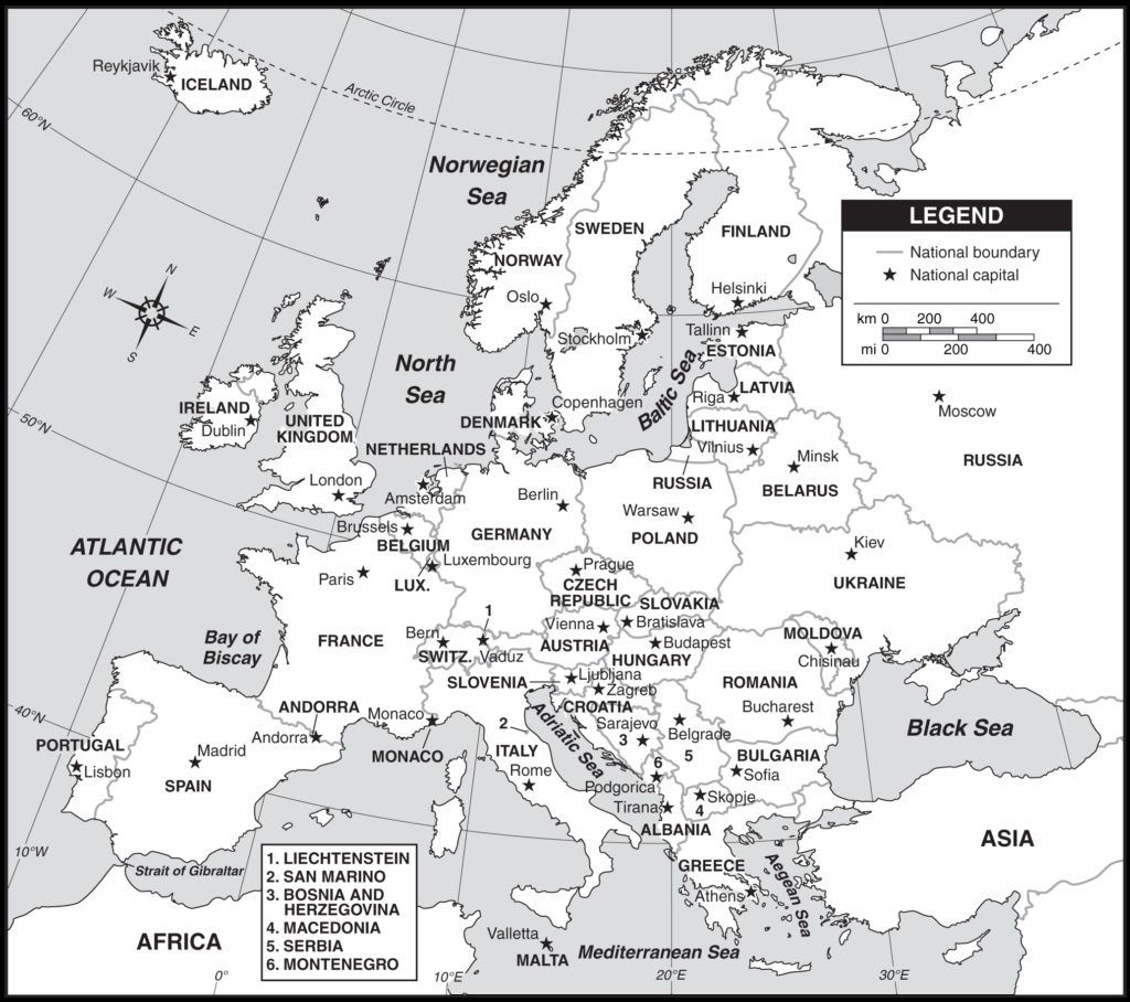 4 Free Full Detailed Printable Map Of Europe With Cities In PDF