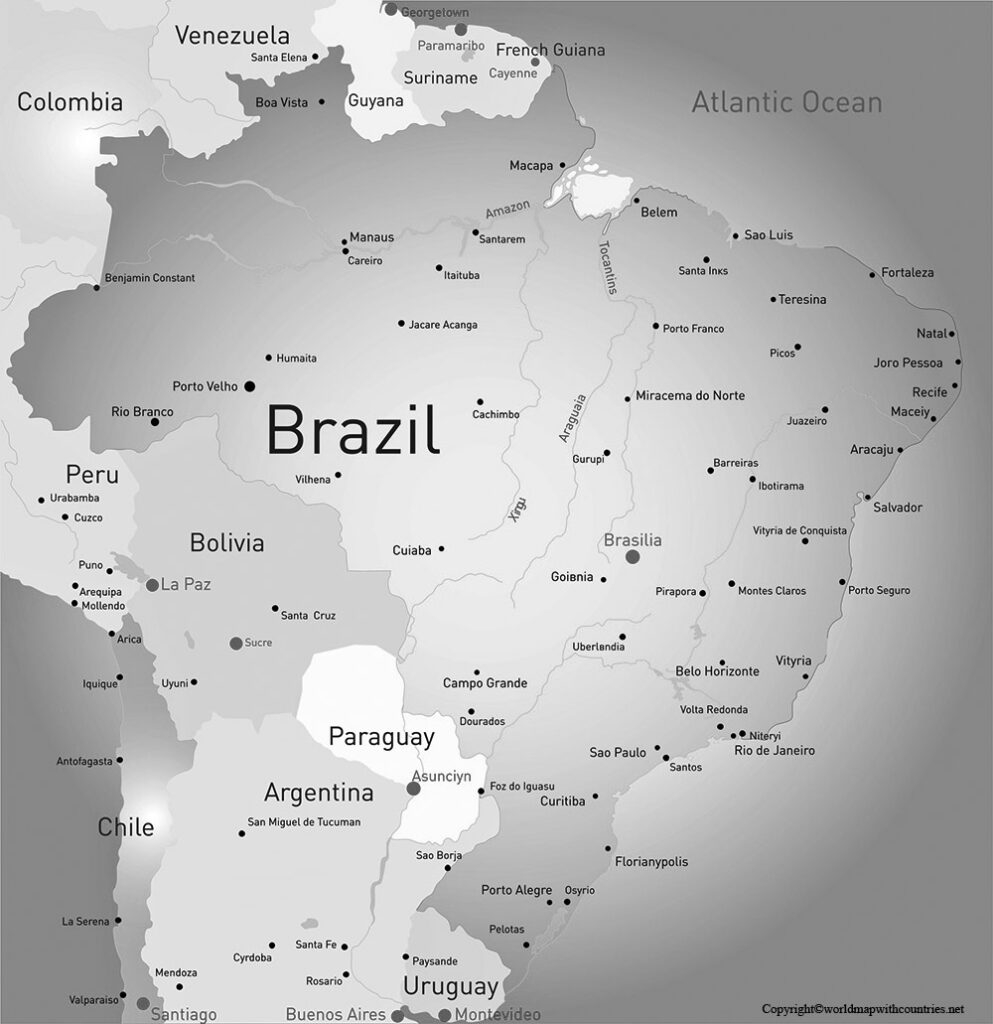 4 Free Printable Labeled And Blank Map Of Brazil Map Outline In PDF