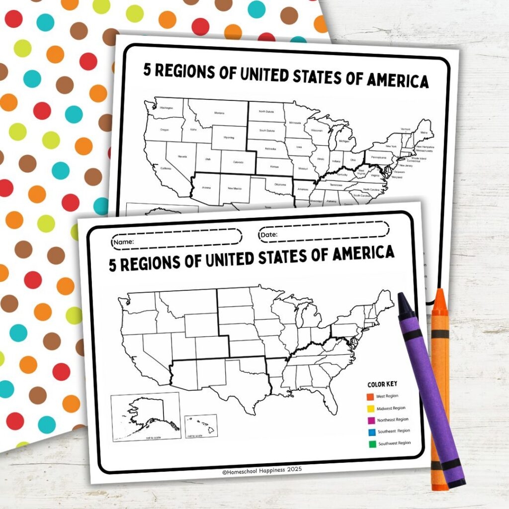 5 Regions Of The United States Printable Map For Kids