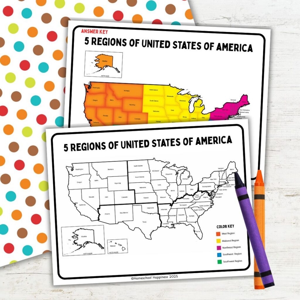5 Regions Of The United States Printable Map For Kids