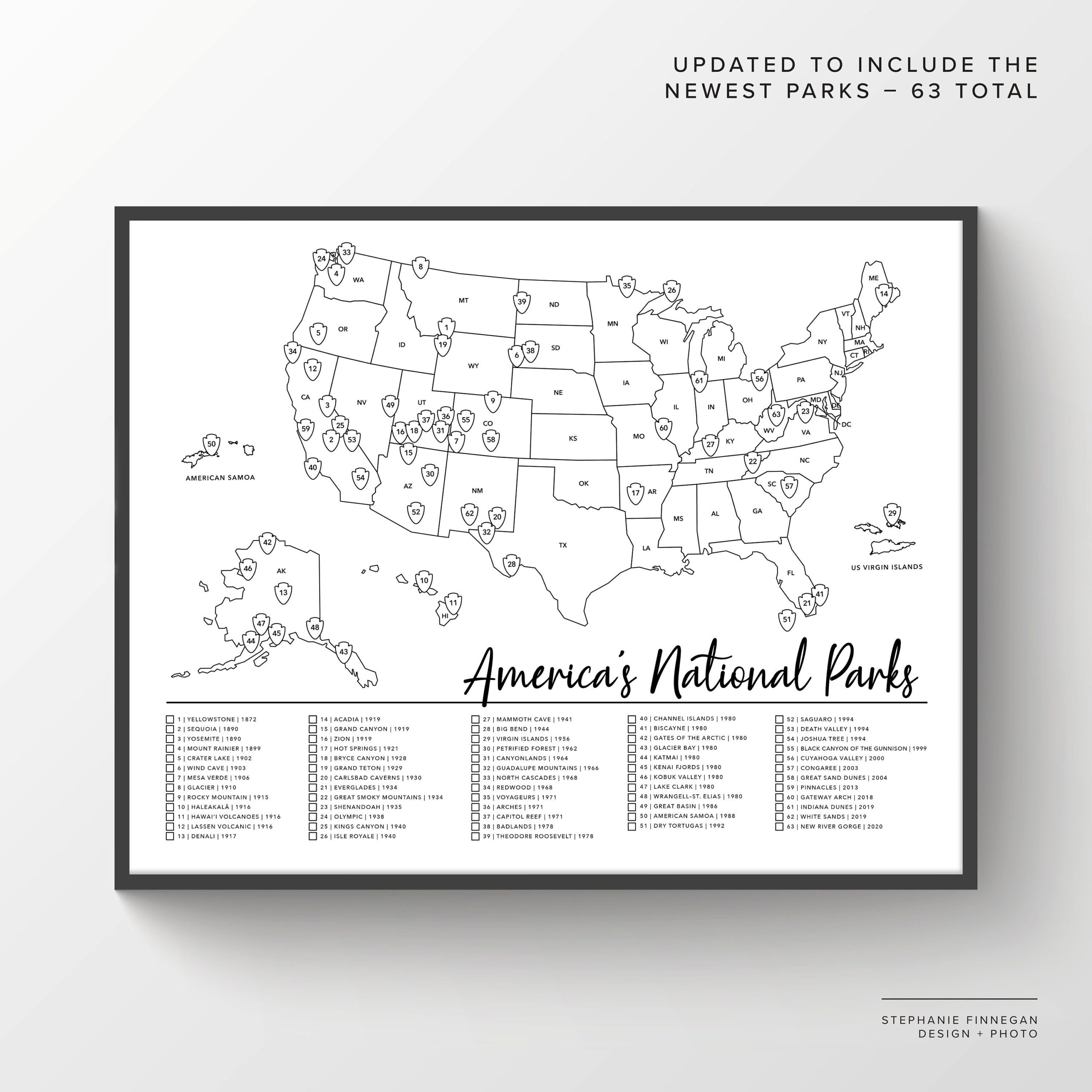 63 National Parks Map Printable Map Coloring Parks Map US National Parks National Park Map National Parks Poster Travel Map Etsy