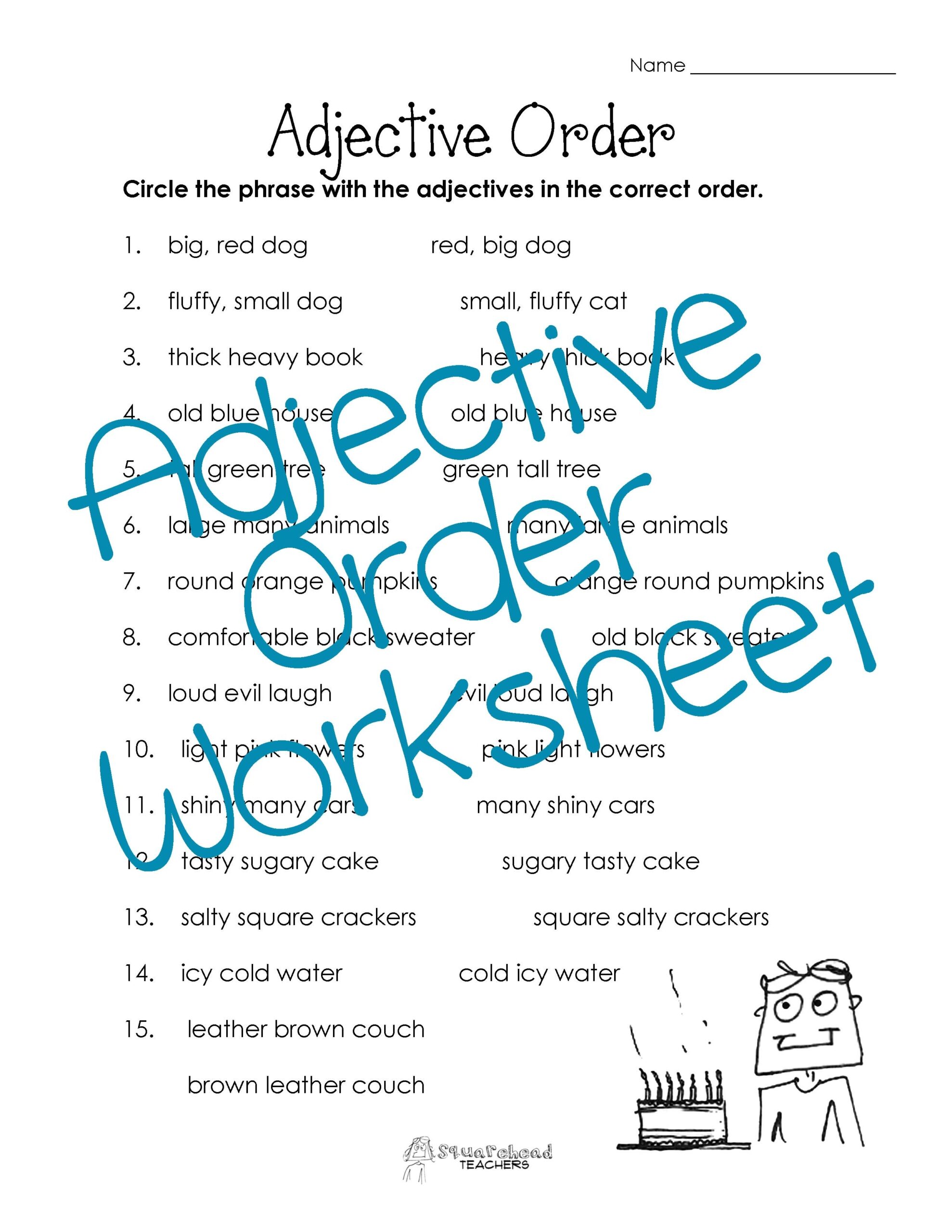 Adjective Order Worksheet Free Squarehead Teachers