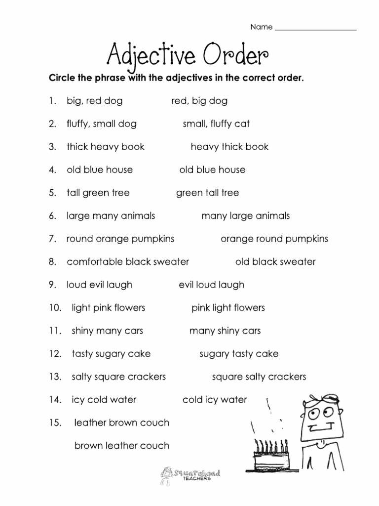 Adjective Order Worksheet PDF Worksheets Library