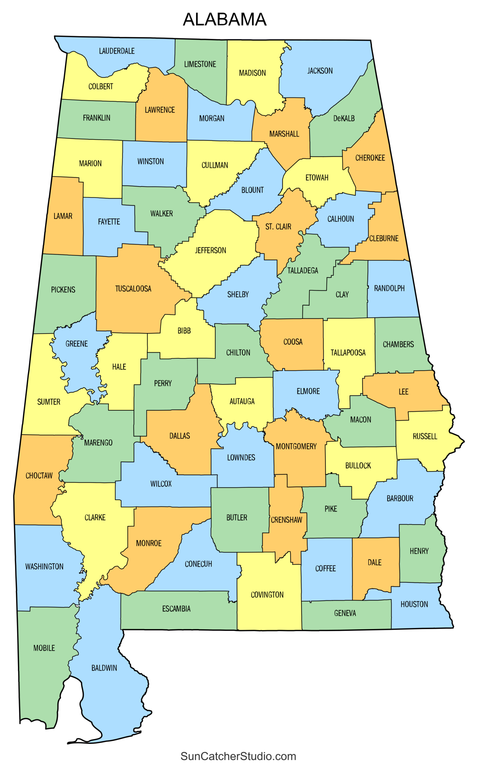 Alabama County Map Printable State Map With County Lines Free Printables Lettering SVG Files Tools Apps