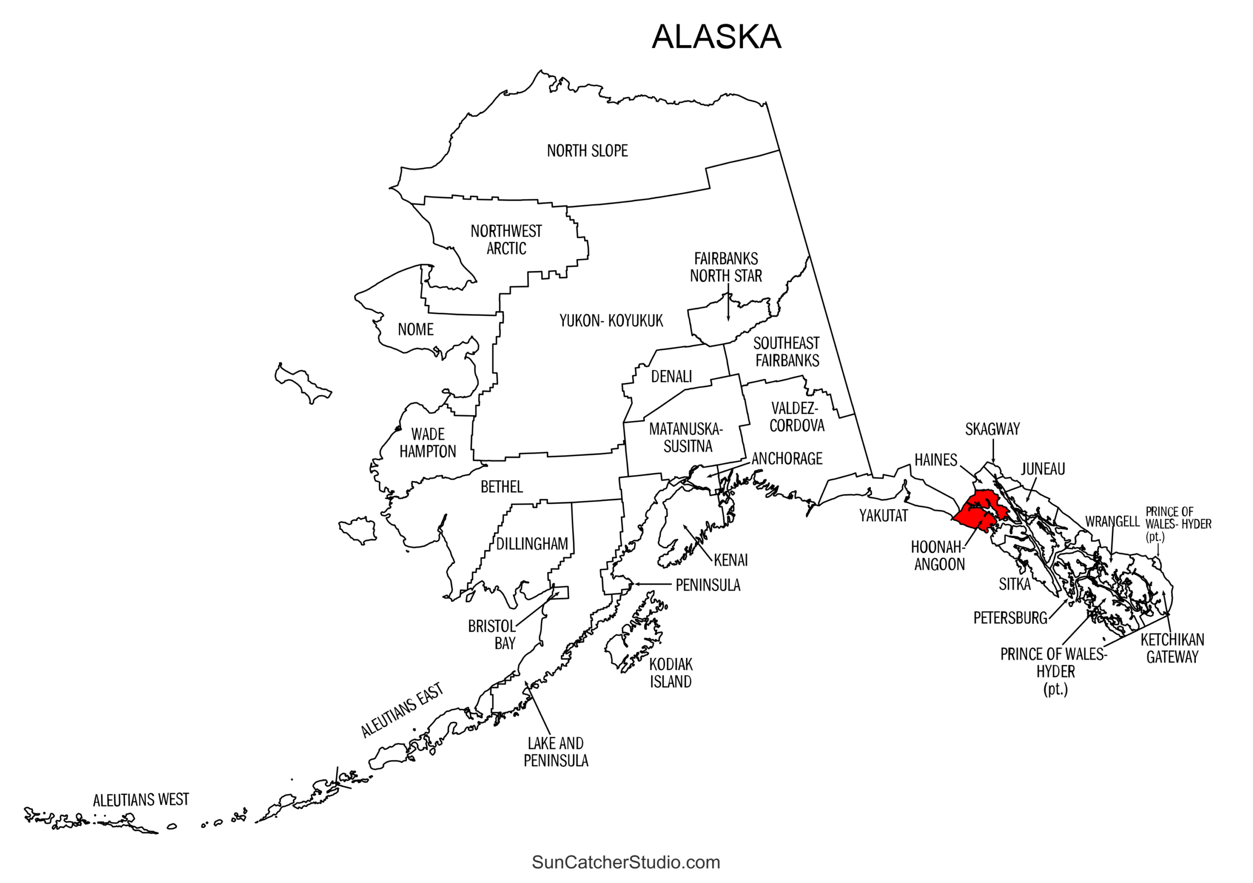 Alaska Boroughs Map Printable State Map With County Lines Free Printables Lettering SVG Files Tools Apps
