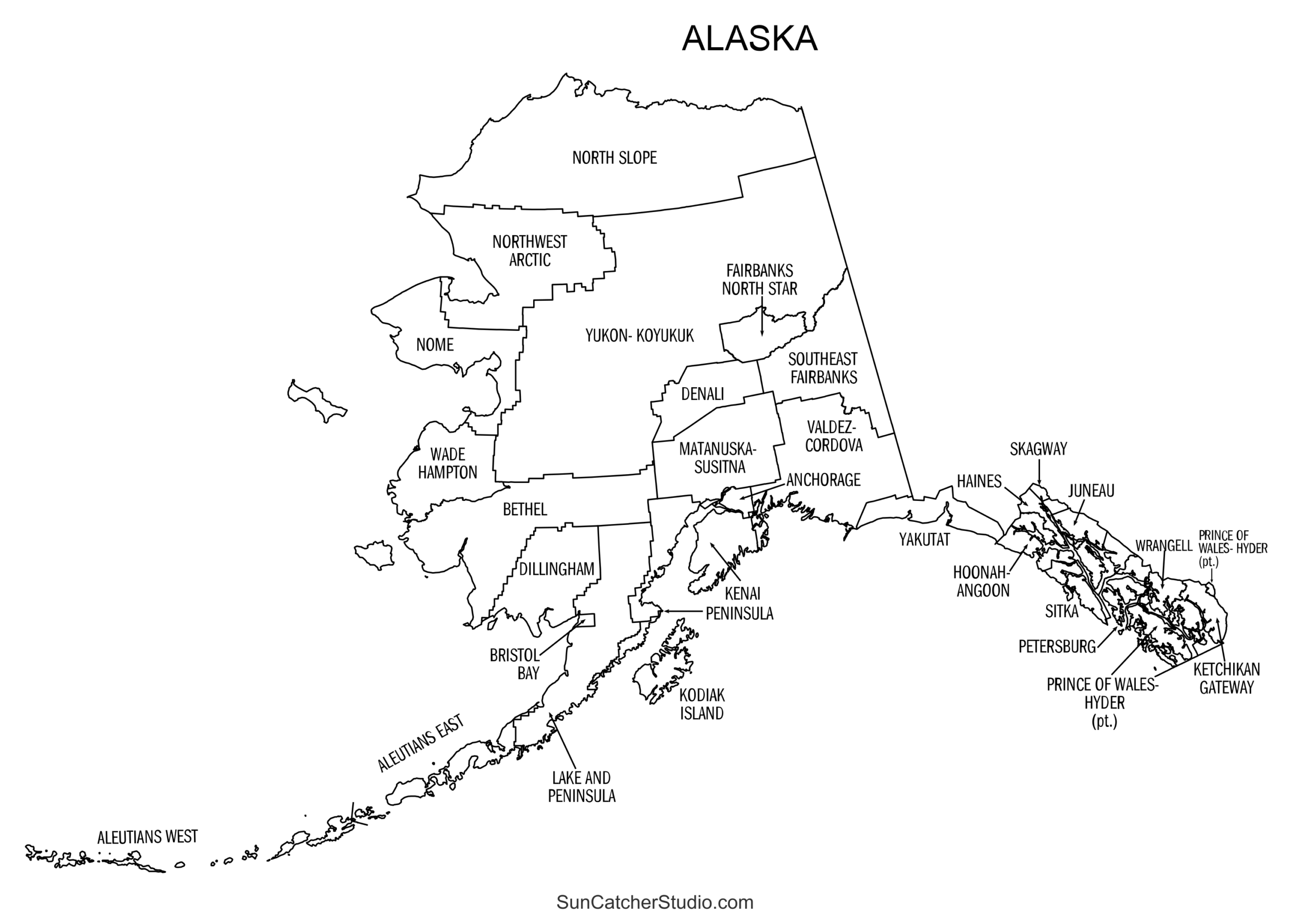 Alaska Boroughs Map Printable State Map With County Lines Free Printables Lettering SVG Files Tools Apps