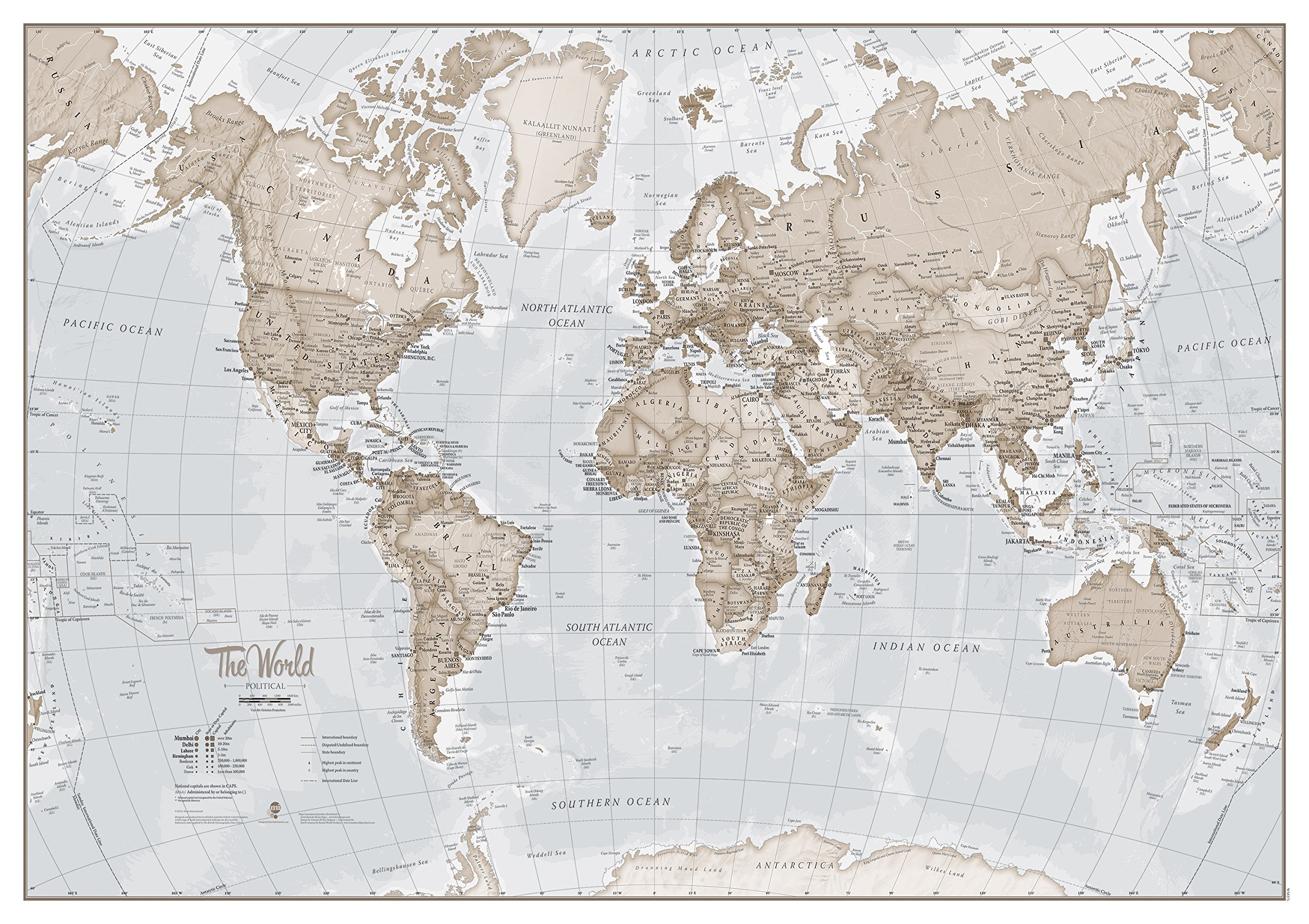 Amazon Large Map Of The World Silk Art Print World Map Neutral Tones 23 X 33 Posters Prints