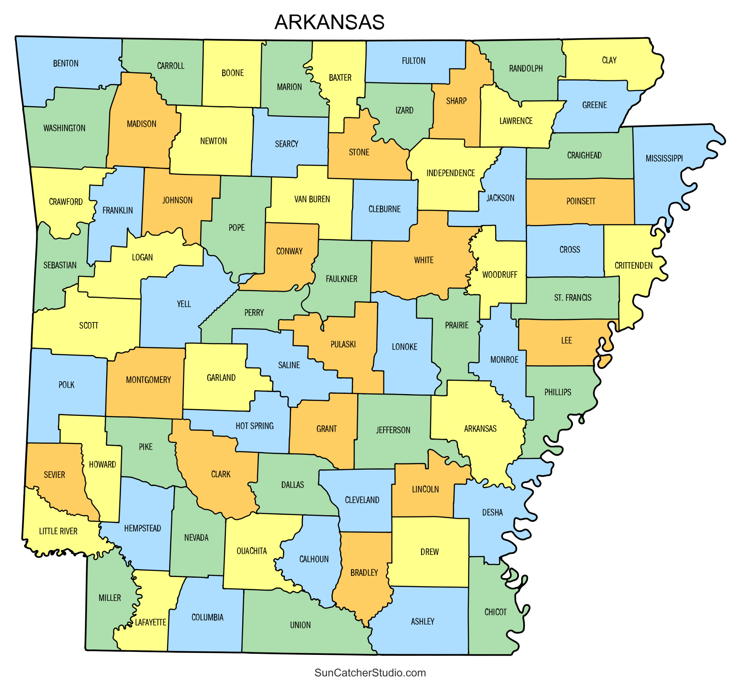 Arkansas County Map Printable State Map With County Lines Free Printables Lettering SVG Files Tools Apps