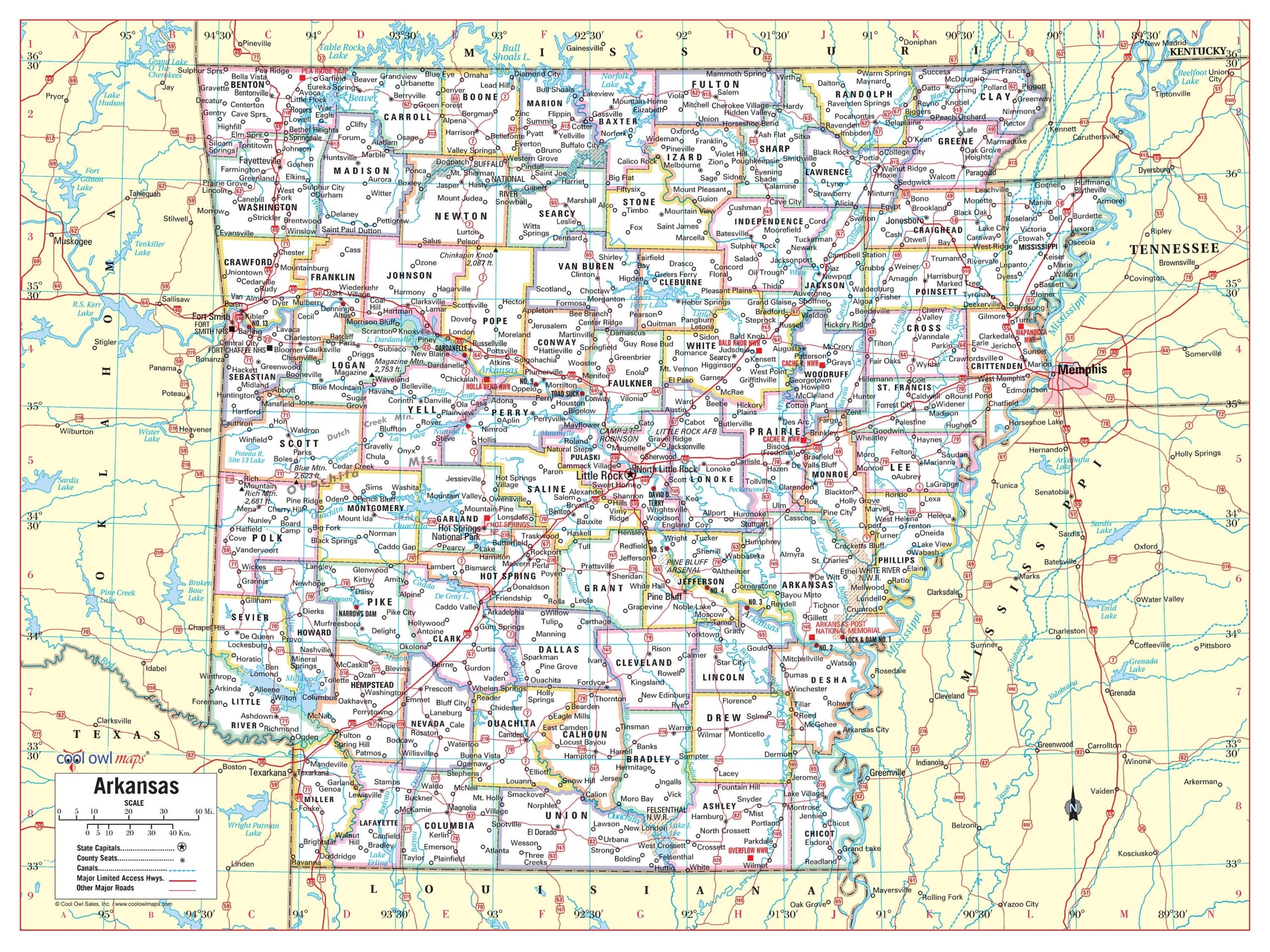 ARKANSAS State Wall Map Large Print Poster 32 wx24h Etsy Norway