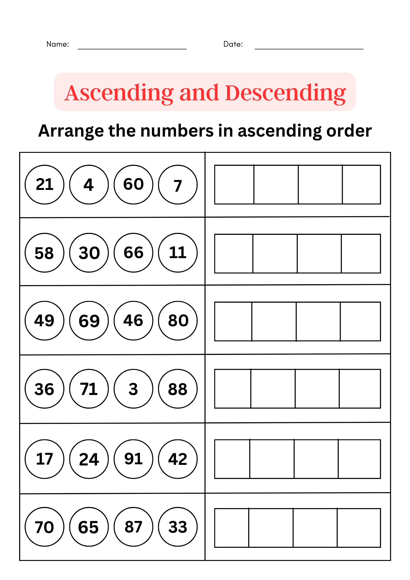 Ascending And Descending Order Worksheet 1 To 100 Ordering Numbers Math Book Made By Teachers