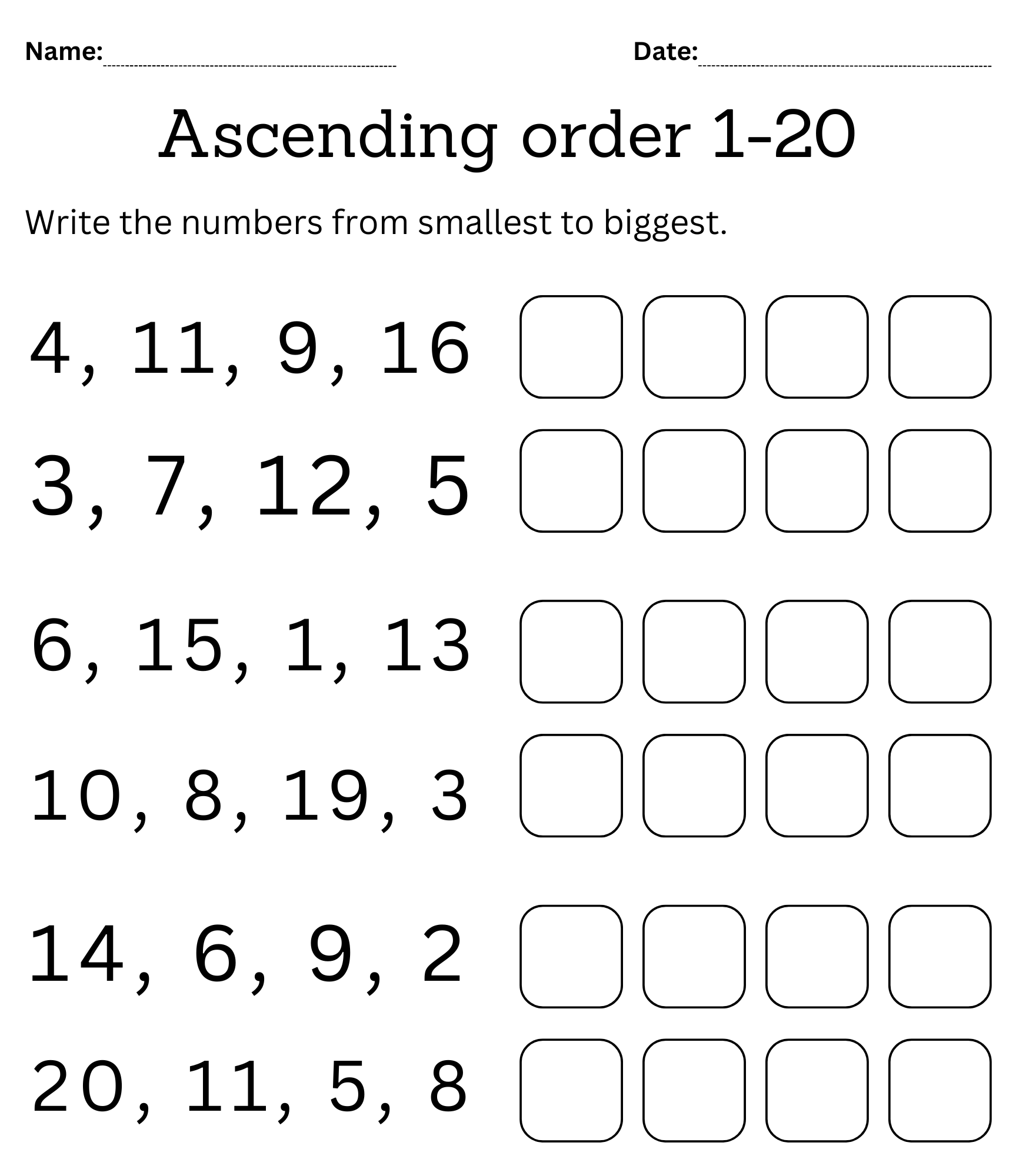 Ascending And Descending Order Worksheets 1 To 20 For Kindergarten With Answers Made By Teachers