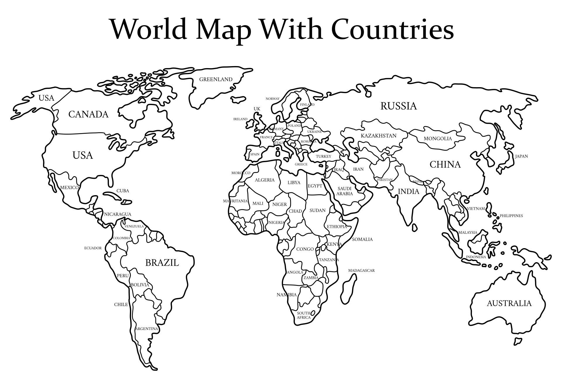 Black And White World Map 20 Free PDF Printables Printablee Worksheets Library