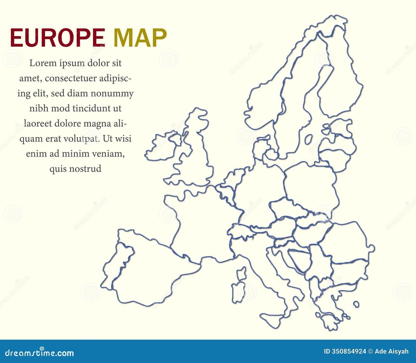 Blank Map Of Europe Printable Outline Map Of Europe Stock Vector Illustration Of Line Continent 350854924