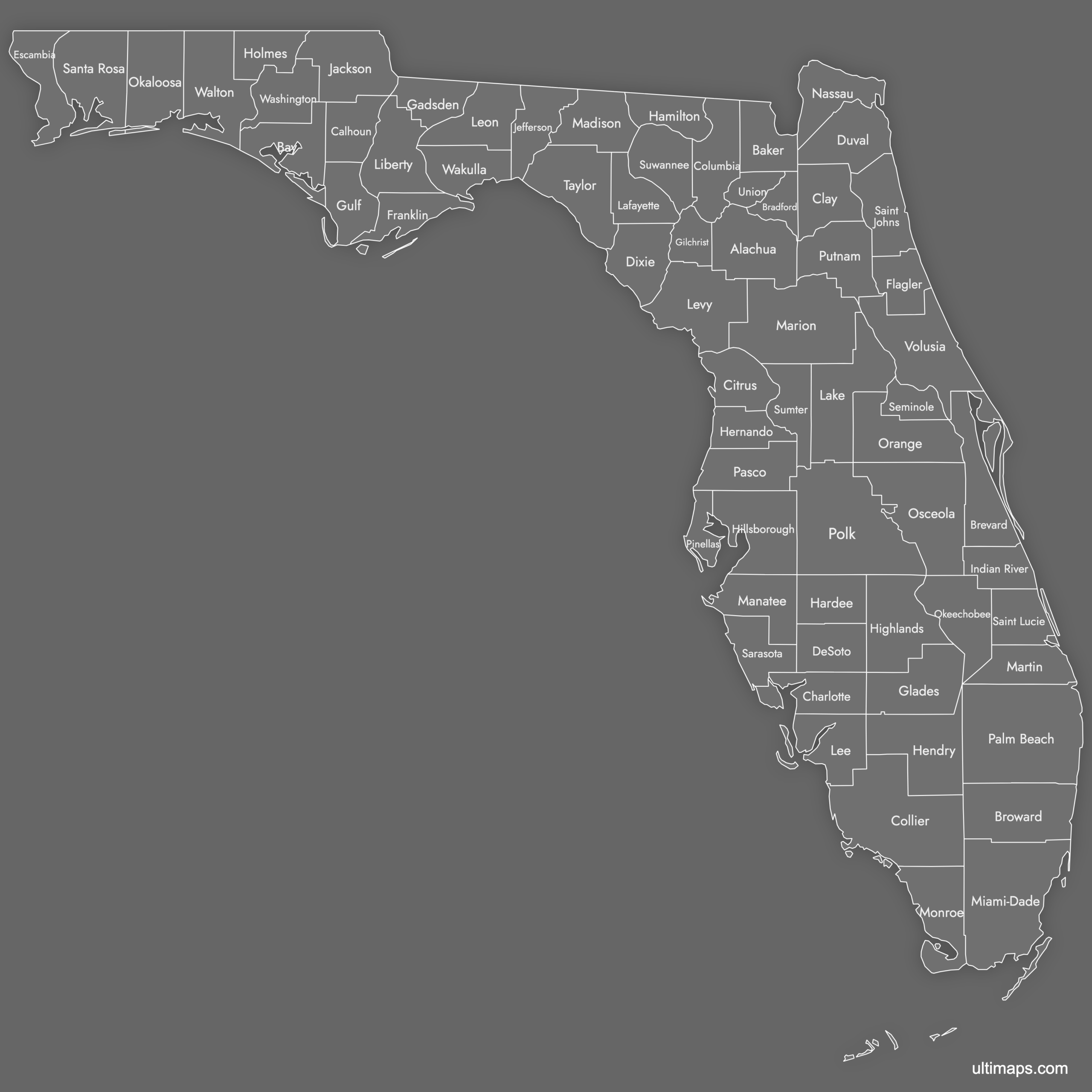 Blank Map Of Florida Counties Free Download Ultimaps