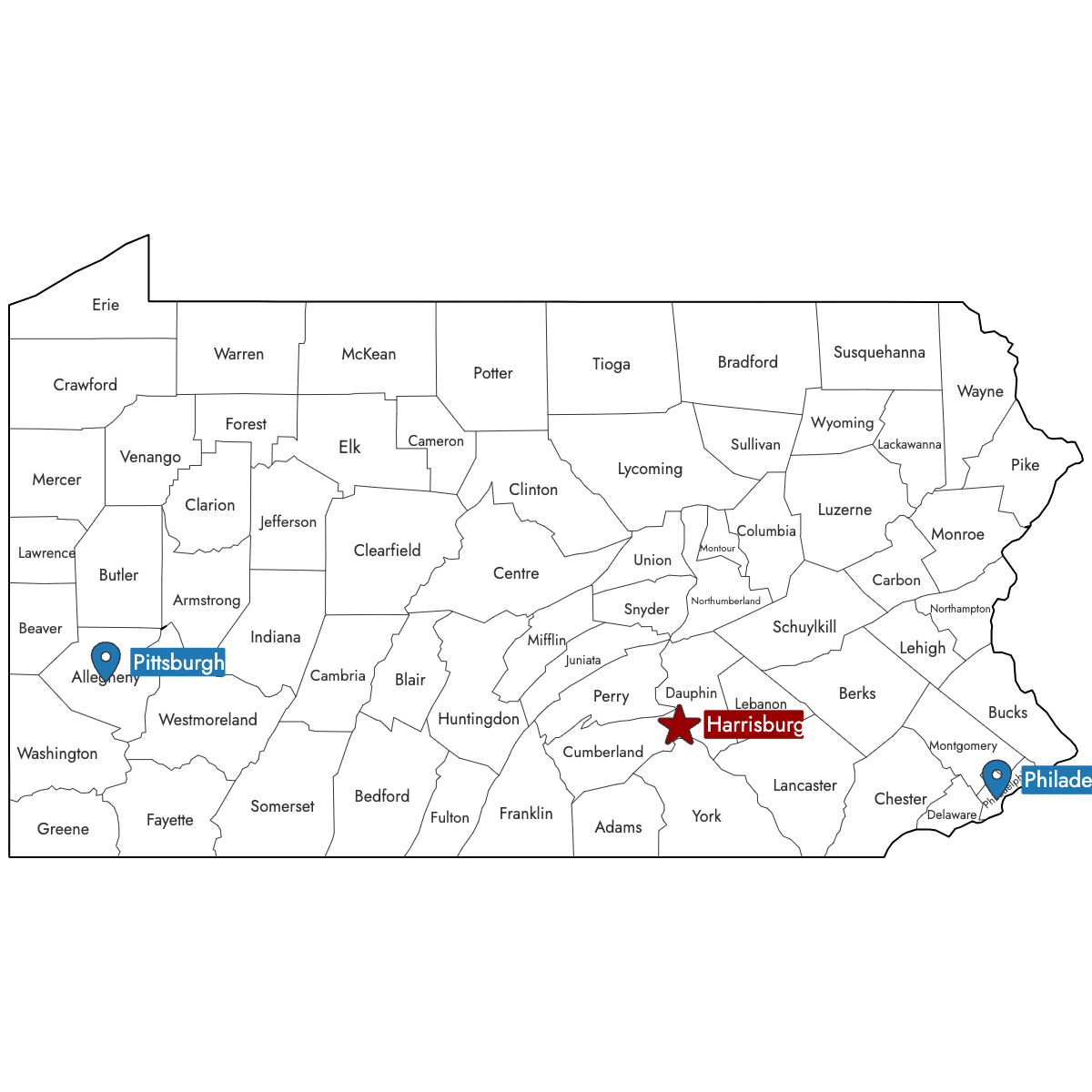Blank Map Of Pennsylvania Counties Free Download Ultimaps