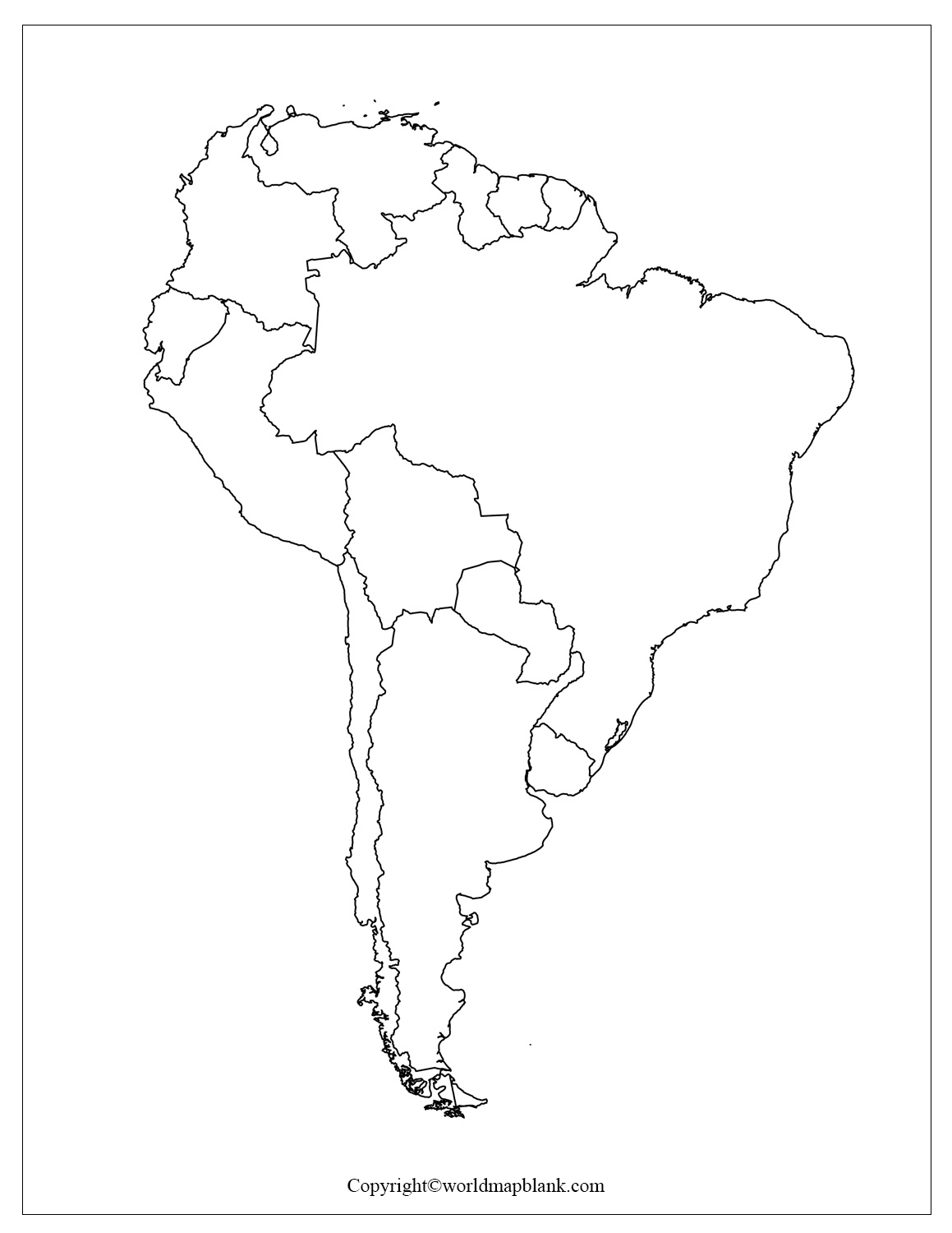 Blank Map Of South America Outline Countries Capitals World Map Blank