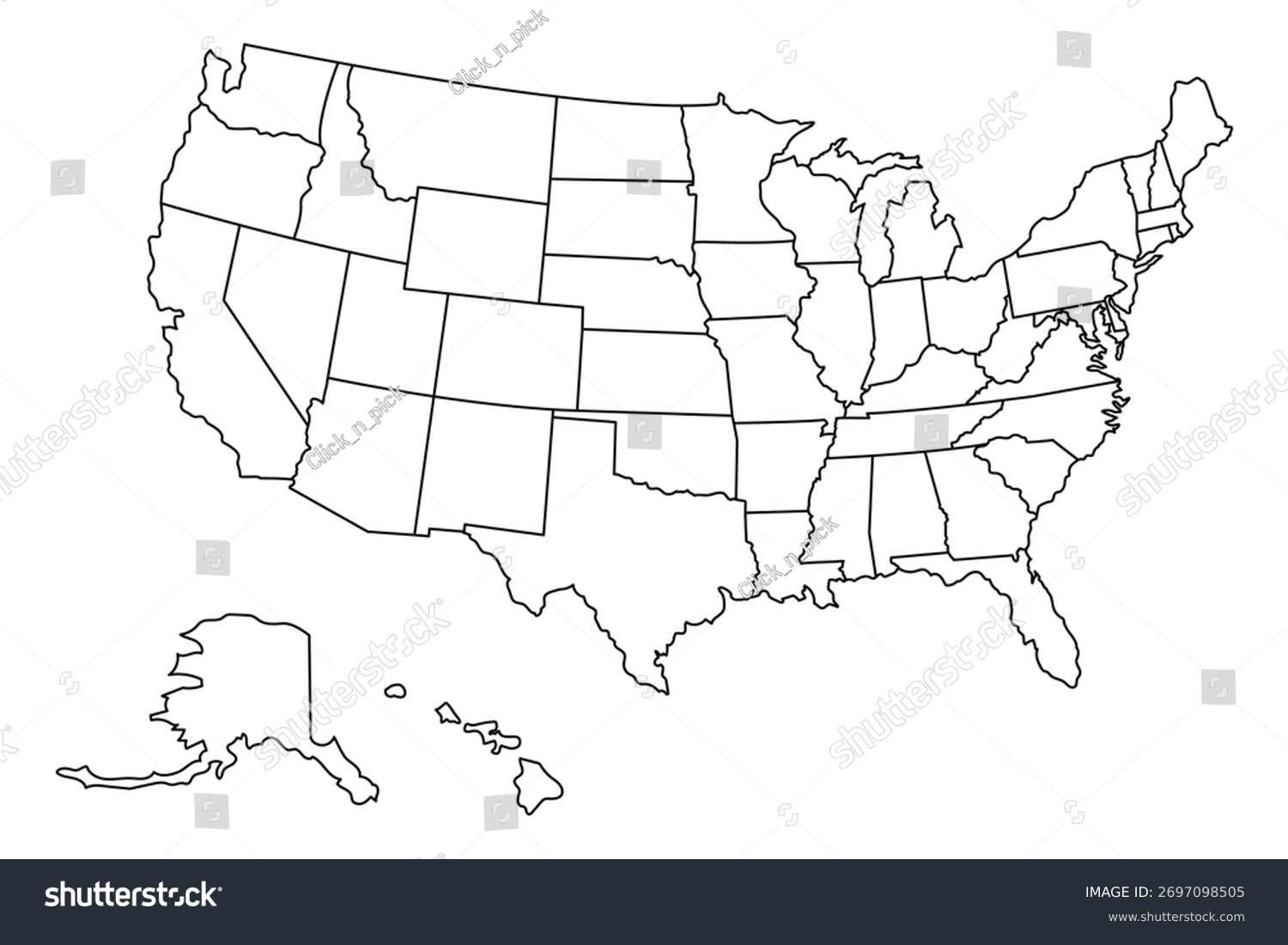 Blank Usa Map Outline Printable United Stock Illustration 2697098505 Shutterstock
