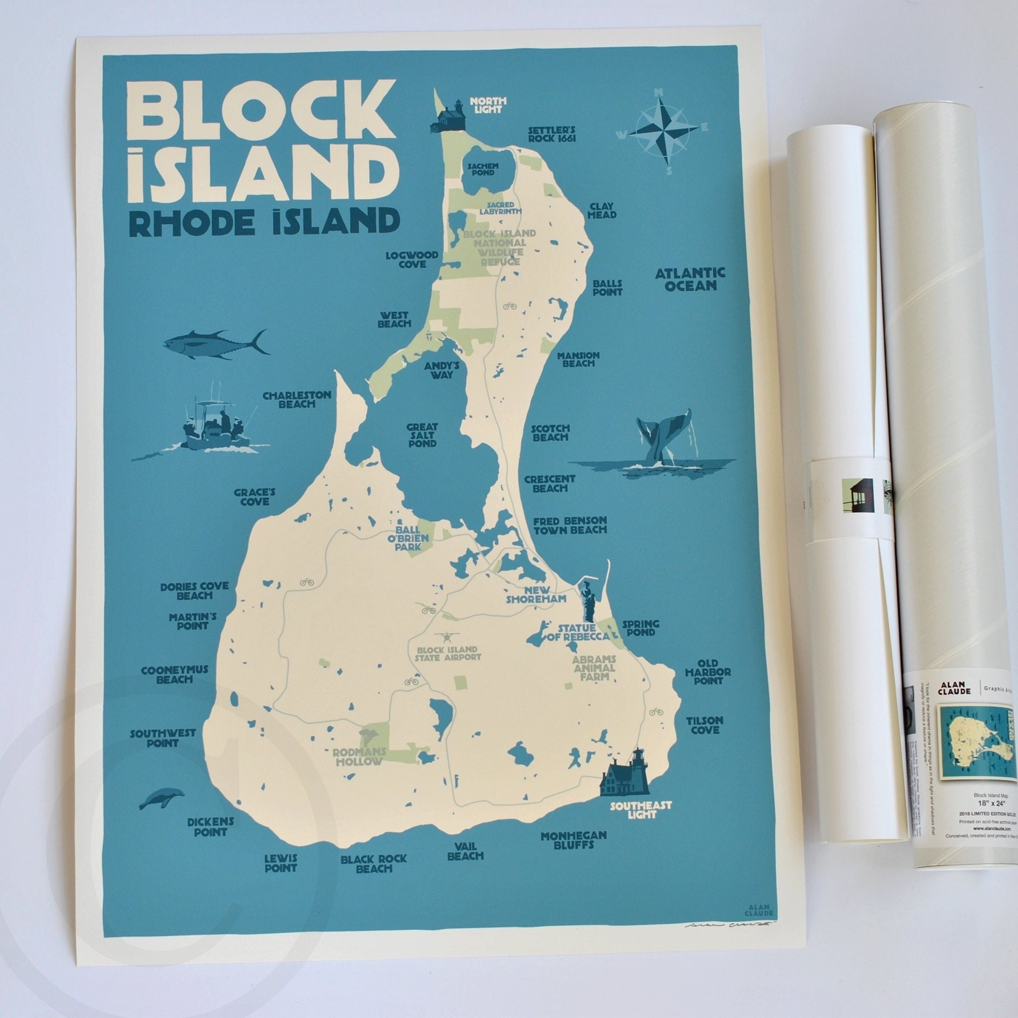 Block Island Map Art Print 18 X 24 Travel Poster By Alan Claude Rhode Island Etsy Block Island Map Art Print 18 X 24 Travel Poster By Alan Claude Rhode Island Etsy