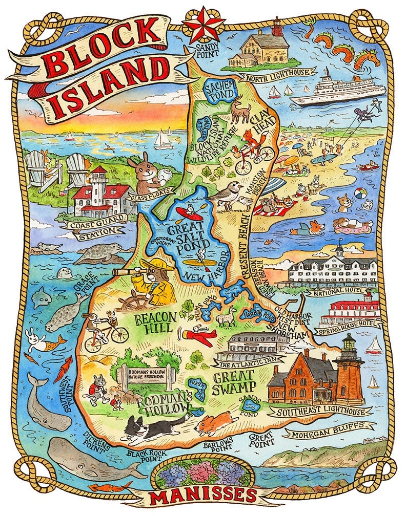 Block Island Rhode Island Map Art Print 8 x 10 Etsy UK