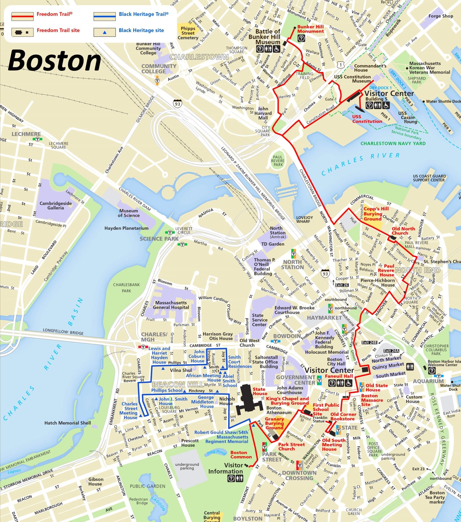 Boston Freedom Trail And Black Heritage Trail Map Ontheworldmap