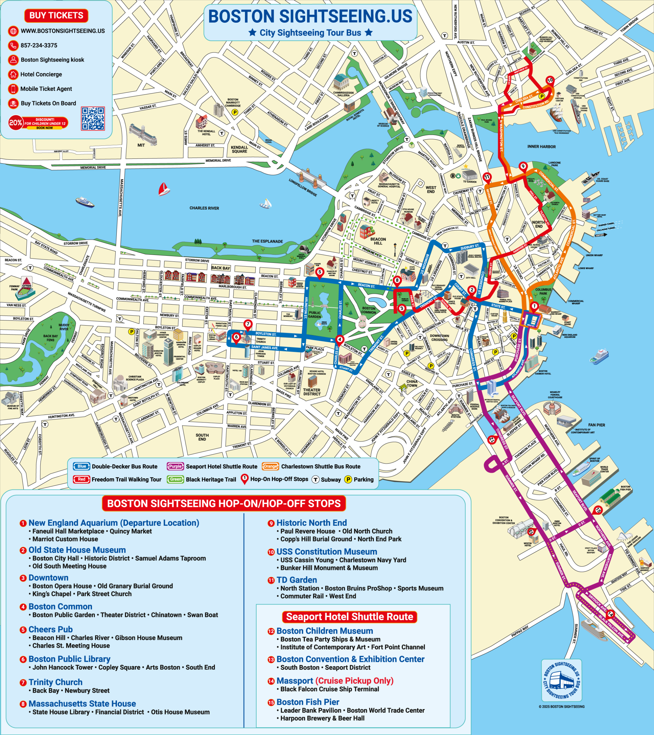 Boston Hop On Hop Off Tour Map Boston Sightseeing