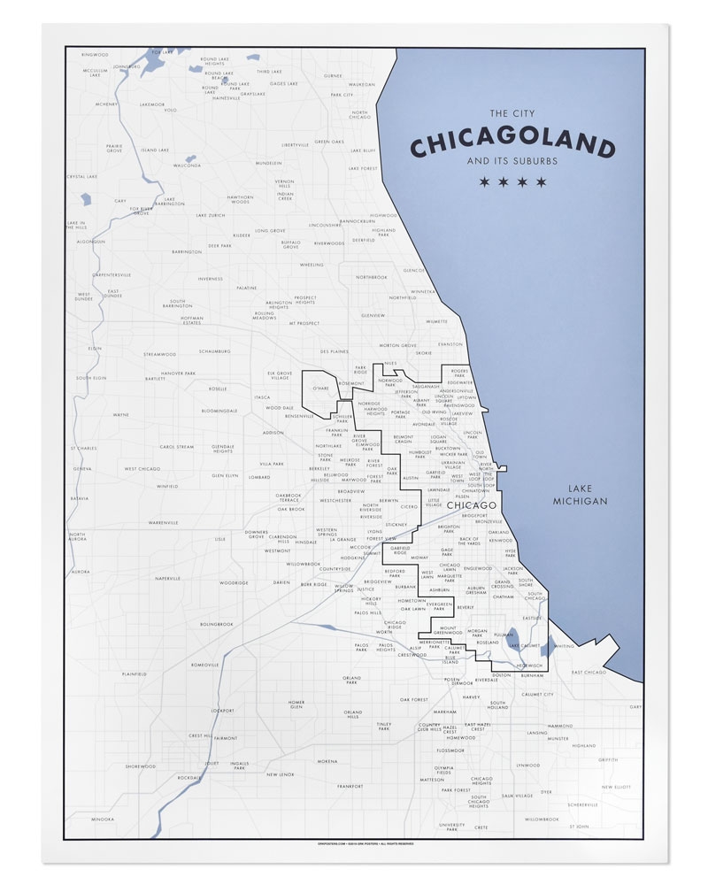 Chicagoland A Map Of Chicago And Its Suburbs 18 X 24 Poster