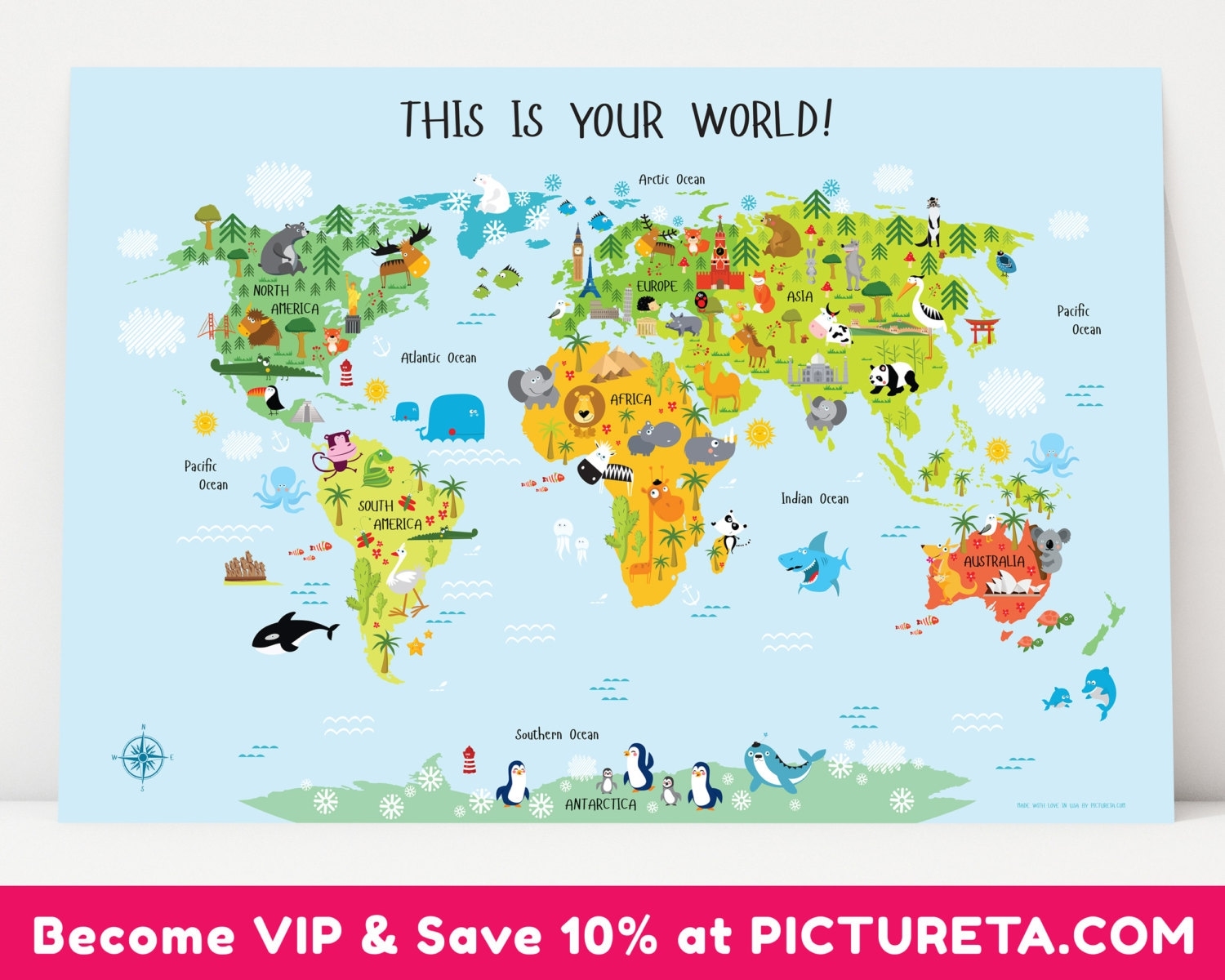 Children s World Map Poster Educational Nursery Decor Etsy
