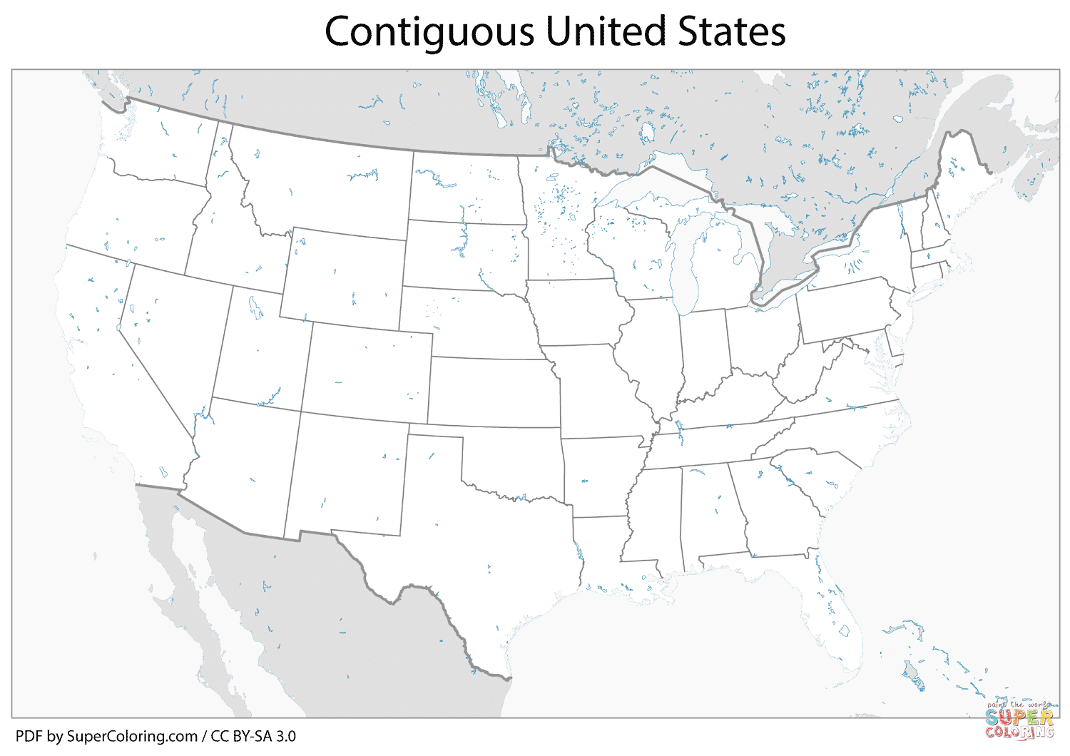 Contiguous United States Map Coloring Page Free Printable