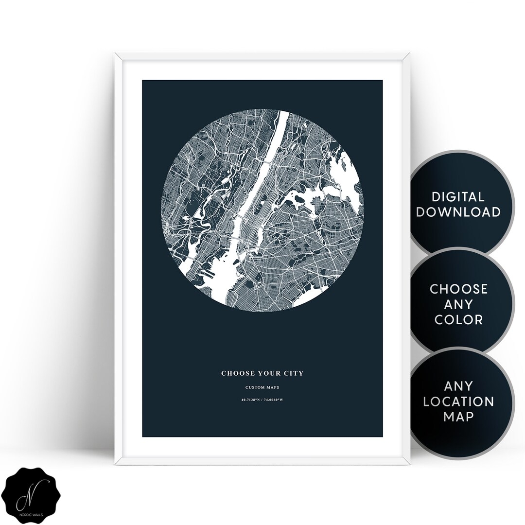 Custom Map Digital Printable Wall Art Personalized Map Of Any City Customized Map Gift Wall Art Prints Etsy