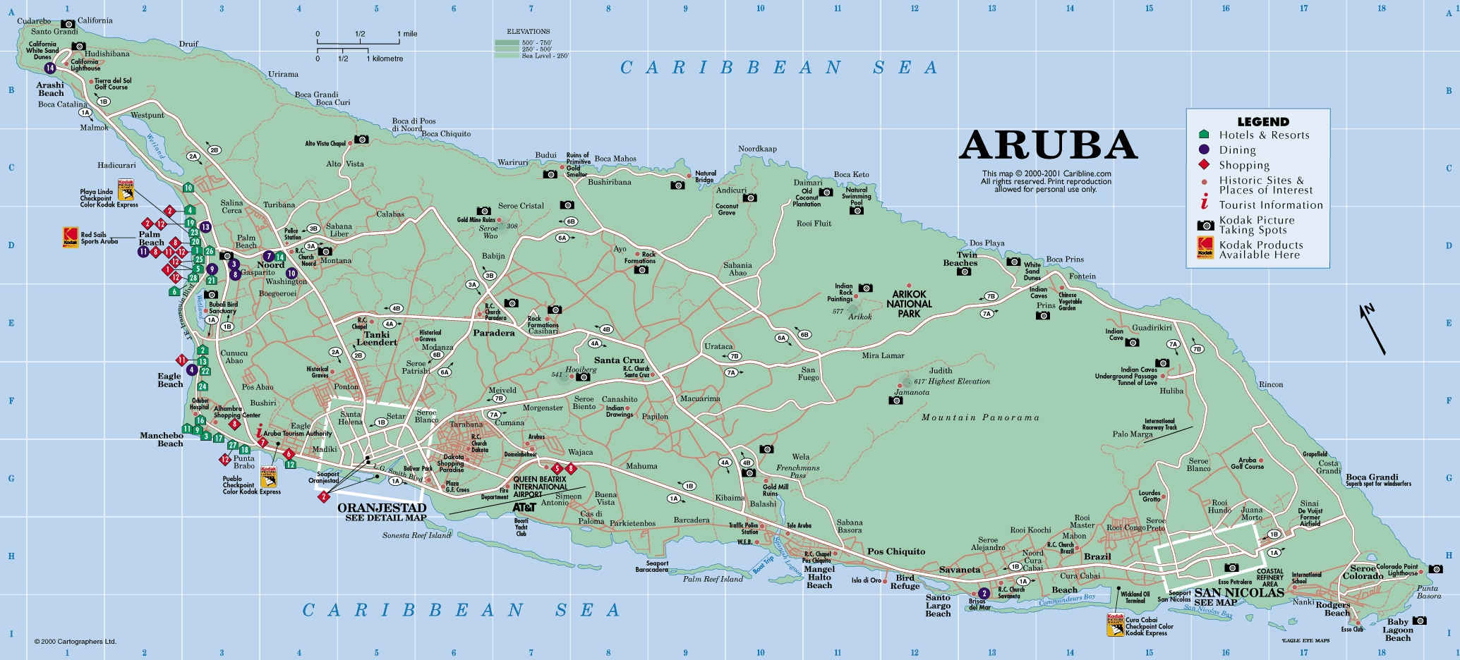 Detailed Road And Tourist Map Of Aruba Aruba Detailed Road And Tourist Map Vidiani Maps Of All Countries In One Place