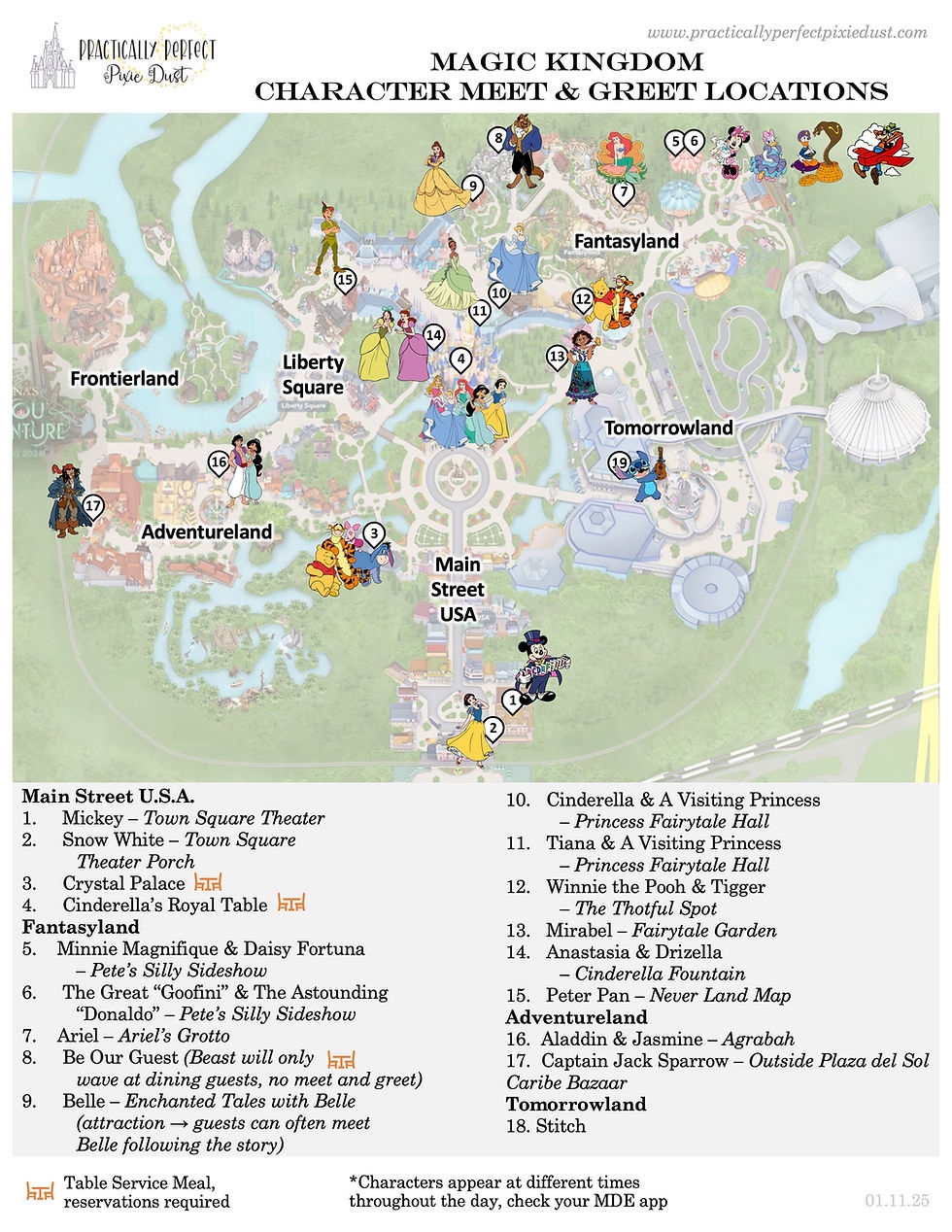 Disney World Character Guide Free Printable Location Cheat Sheets 2025 