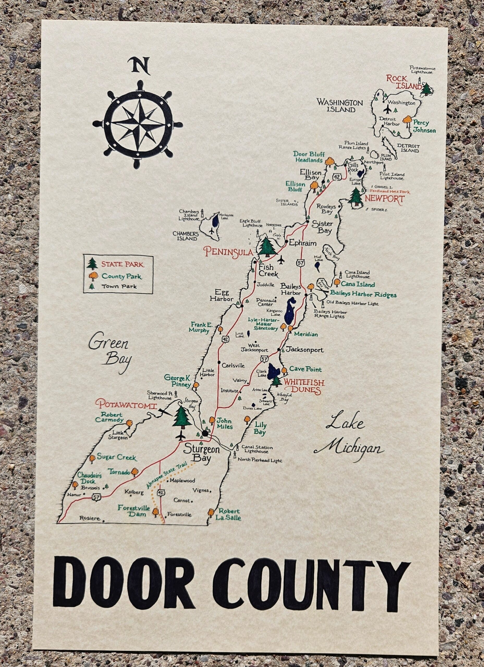 Door County Map 11x17 Etsy Australia Door County Map 11x17 Etsy Australia