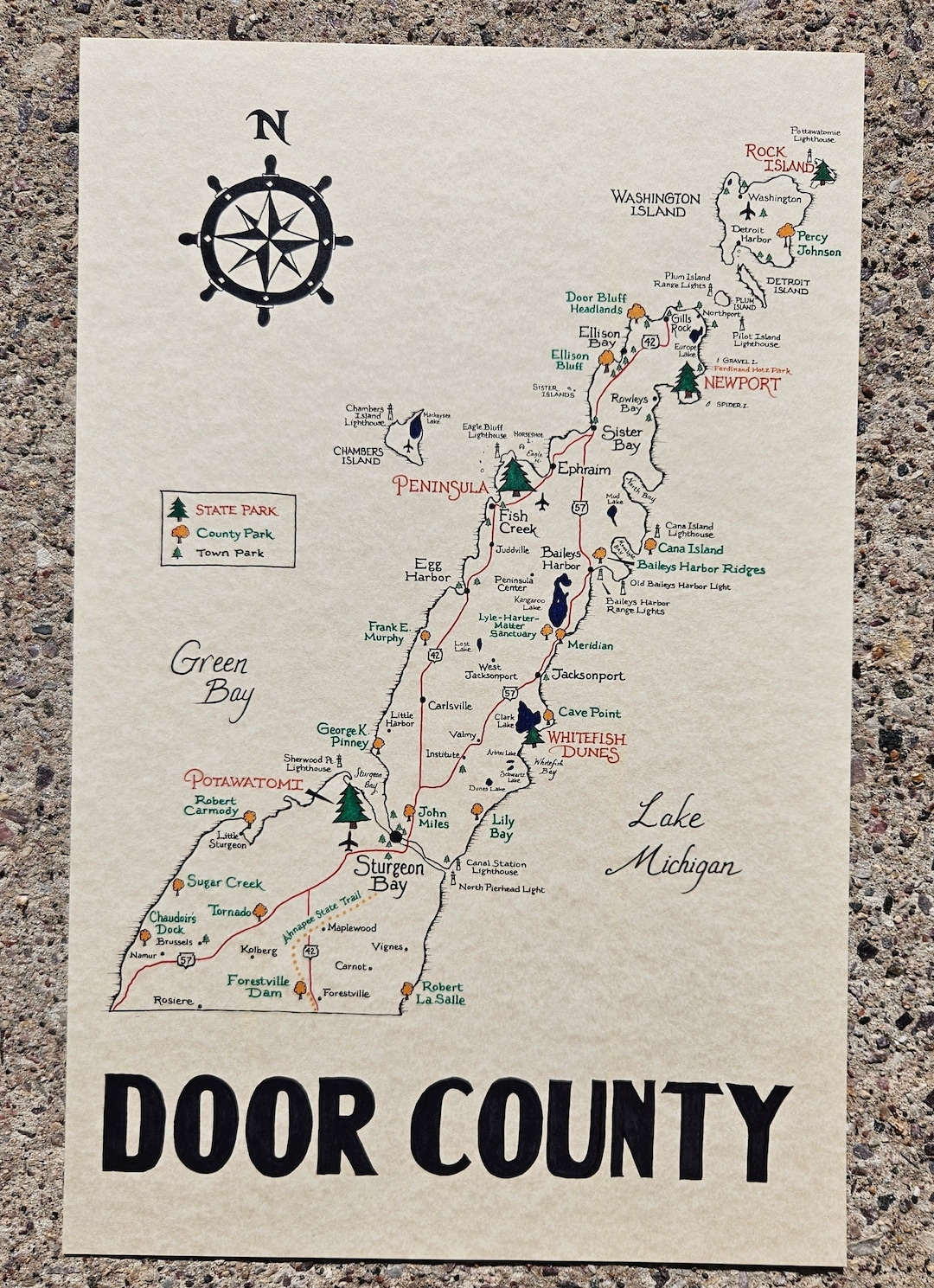Door County Map 11x17 Etsy Australia Door County Map 11x17 Etsy Australia