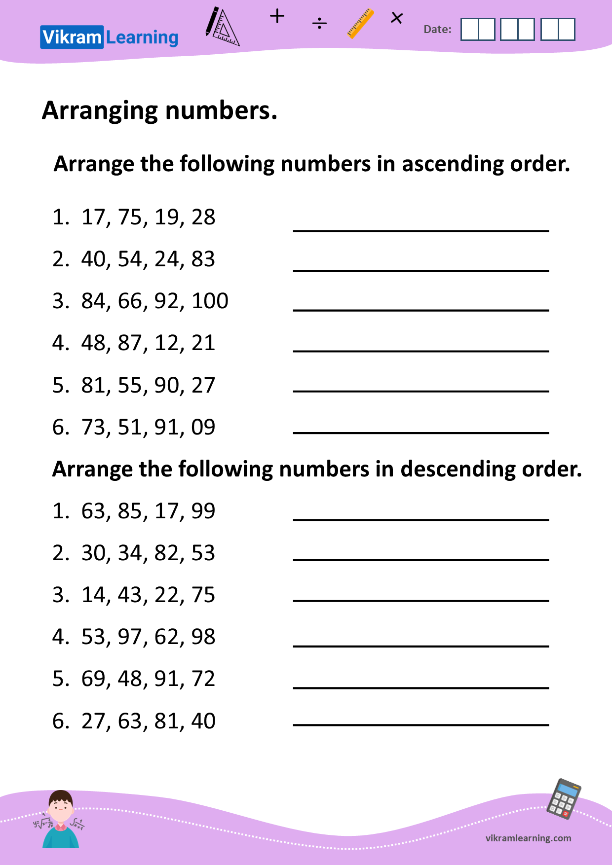 Download Arranging Numbers In Ascending Order And Descending Order Worksheets For Free Vikramlearning