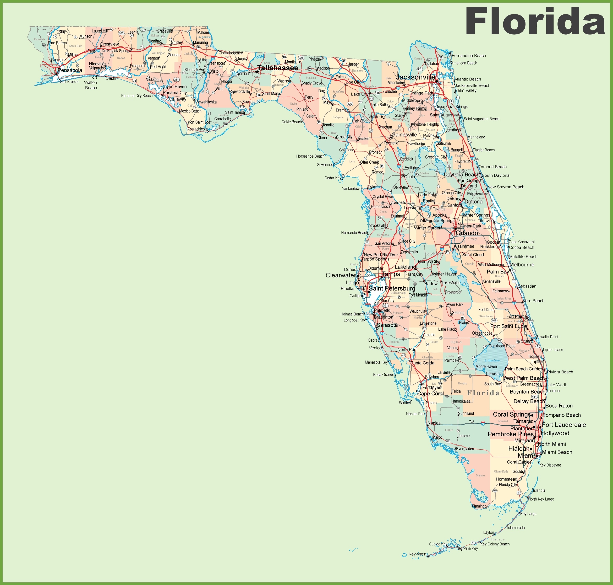 Florida Road Map With Cities And Towns Ontheworldmap