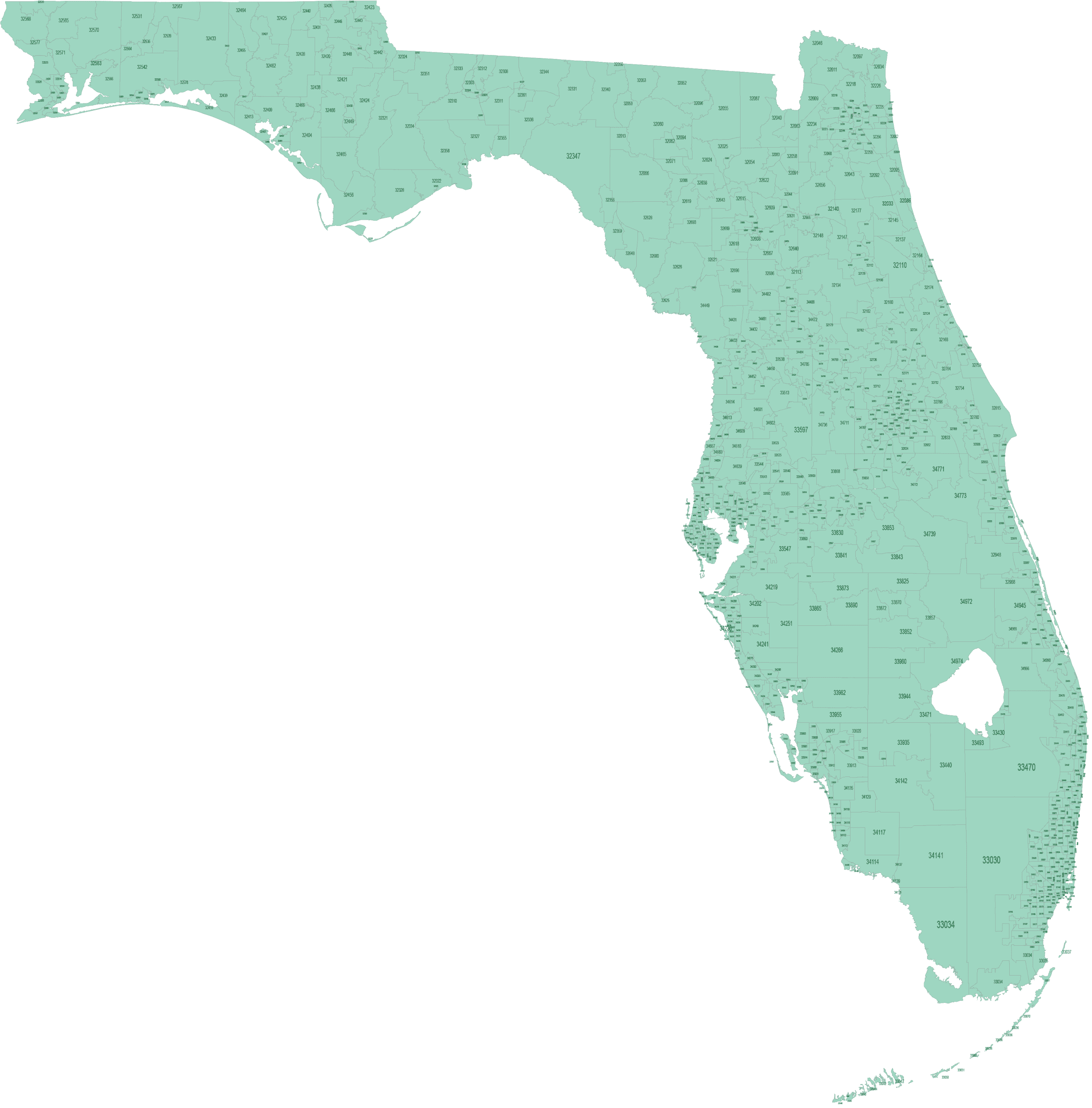 Florida ZIP Code Map Basic Your vector maps