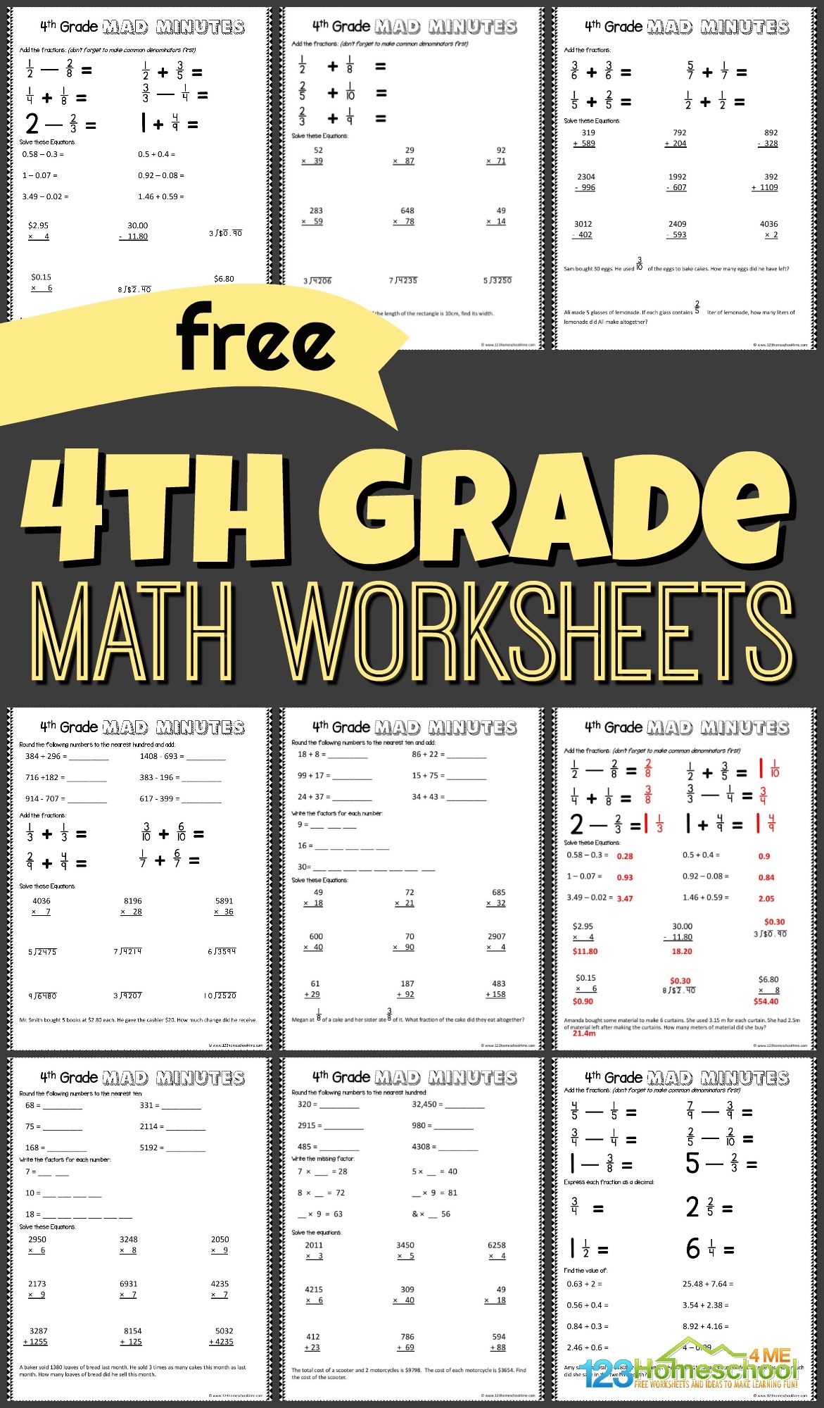  FREE Printable 4th Grade Math Worksheets Pdf