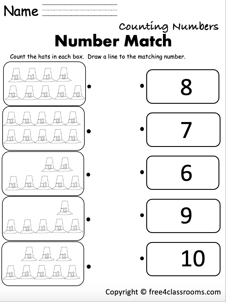 Free Printable Counting Numbers Worksheet Thanksgiving Math Kindergarten And Preschool
