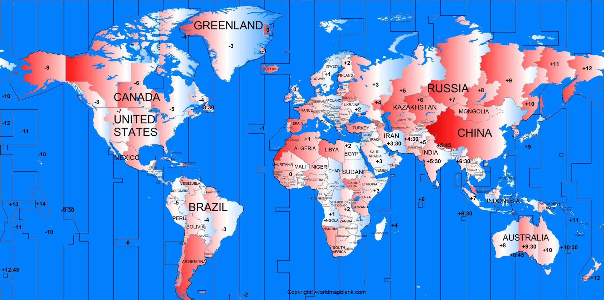 Free Printable World Time Zone Map In PDF World Map Blank