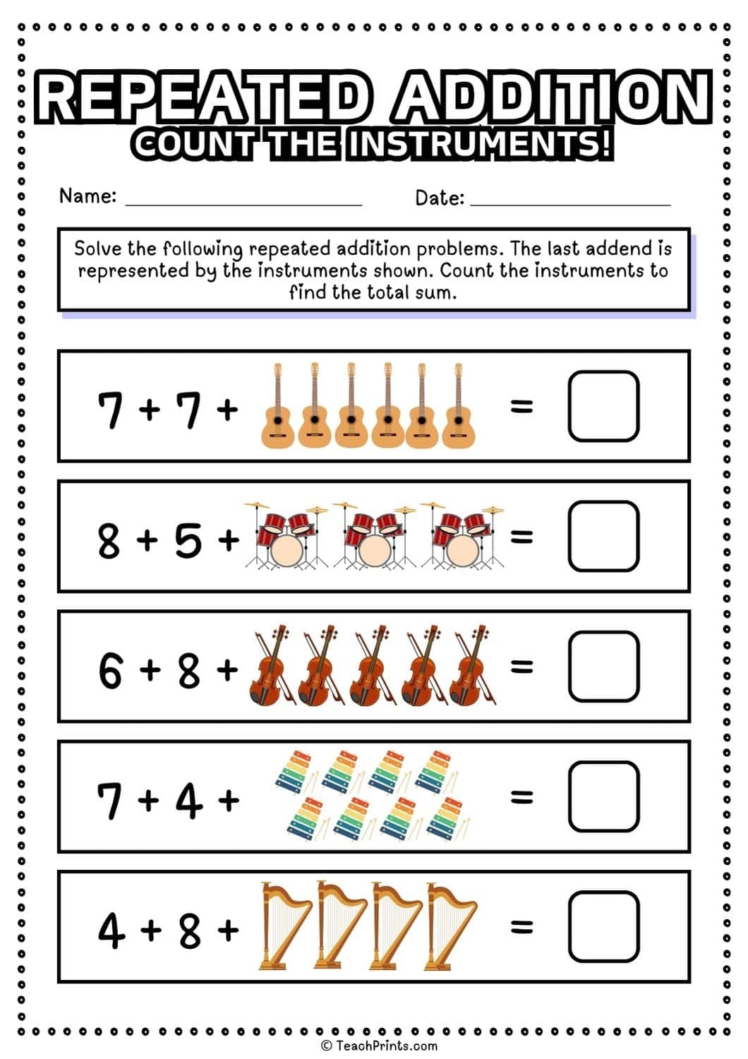 Free Repeated Addition Worksheets Teach Prints