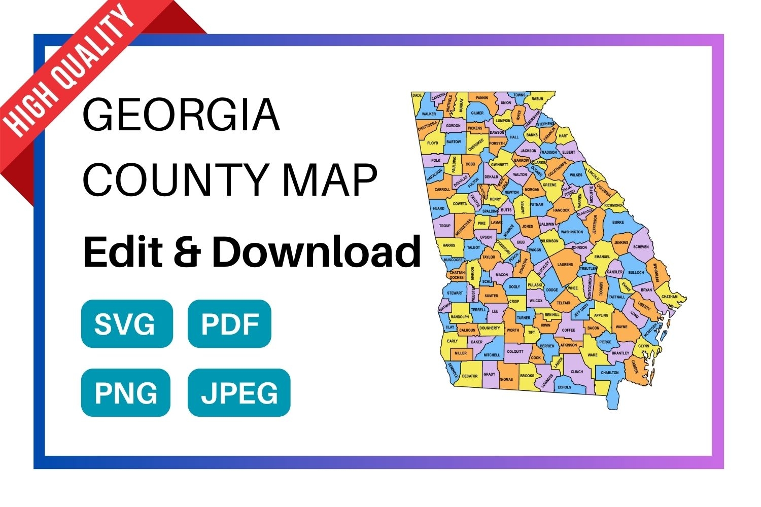 Georgia County Map Editable Printable State County Maps