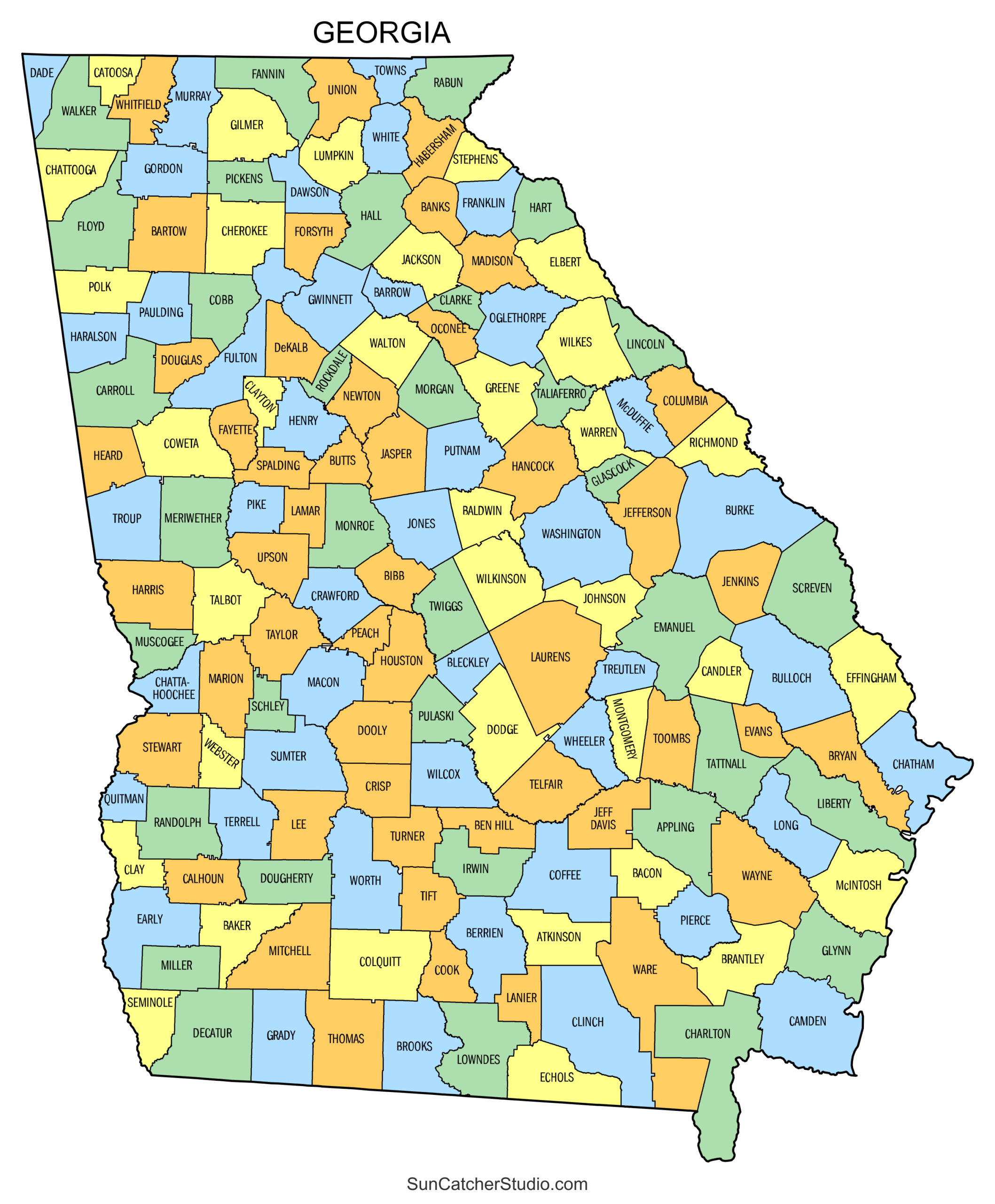 Georgia County Map Printable State Map With County Lines Free Printables Lettering SVG Files Tools Apps