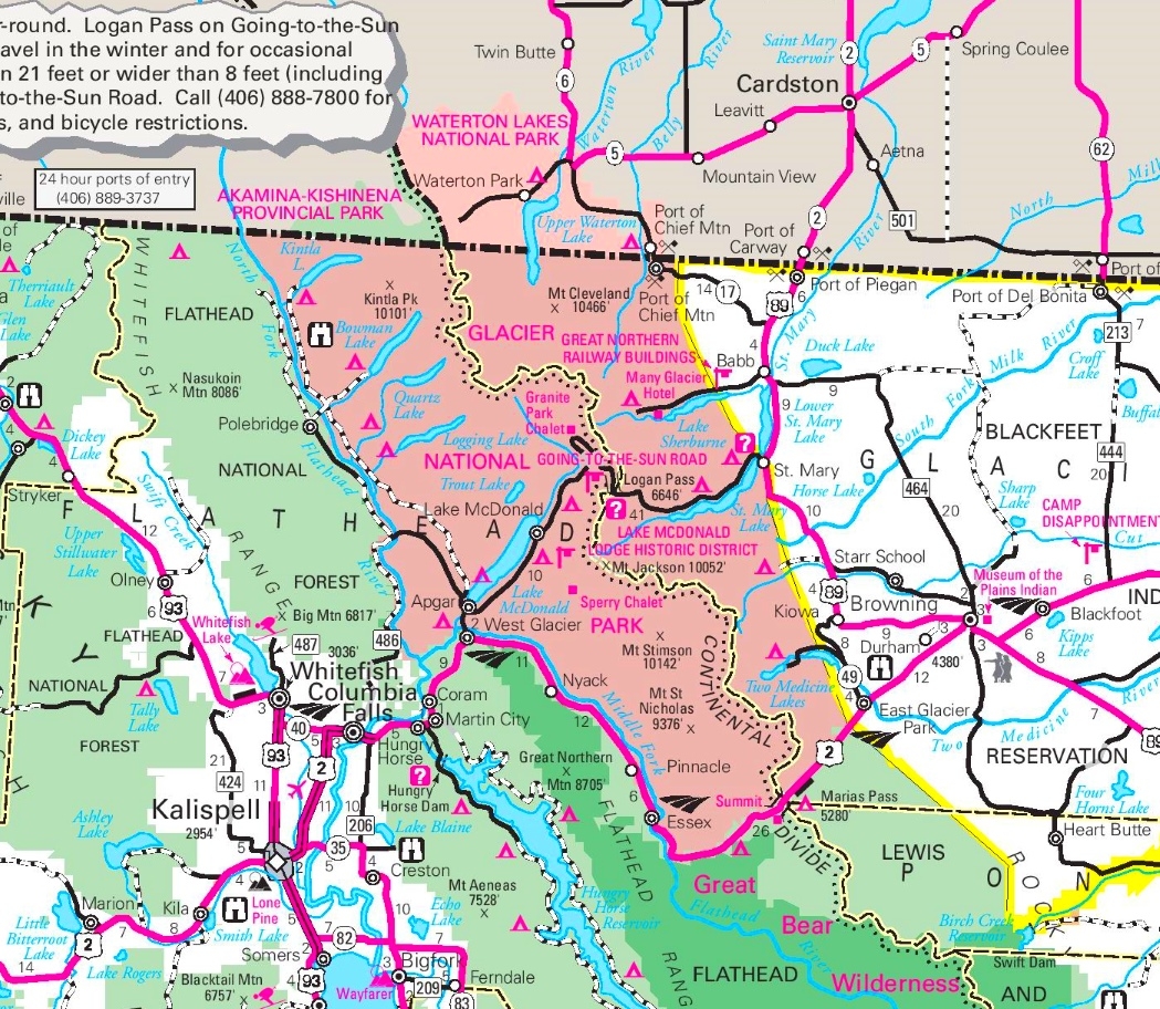 Glacier National Park Area Road Map Ontheworldmap