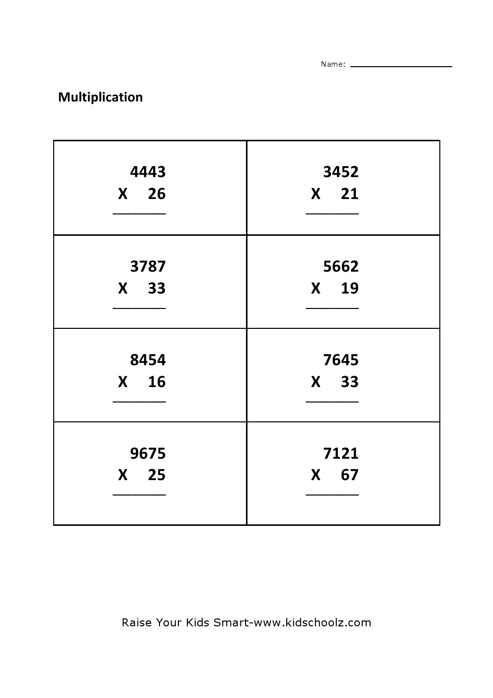 Grade 4 Multiplication Worksheet 4 Kidschoolz