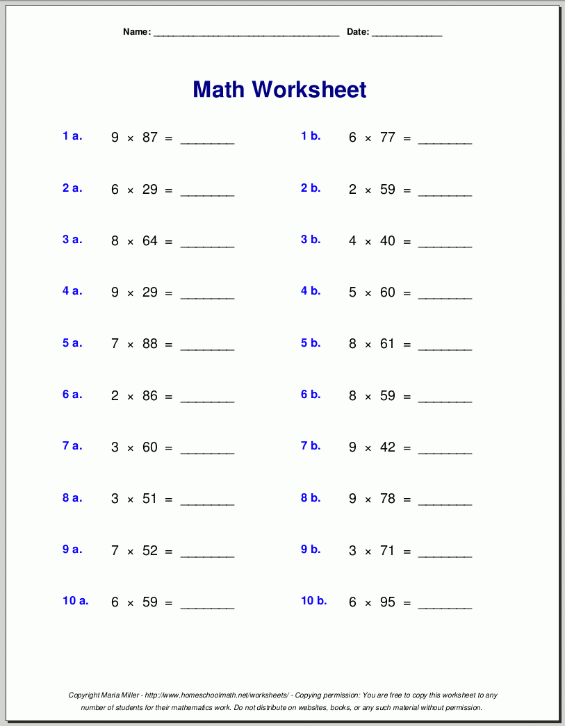Grade 4 Multiplication Worksheets