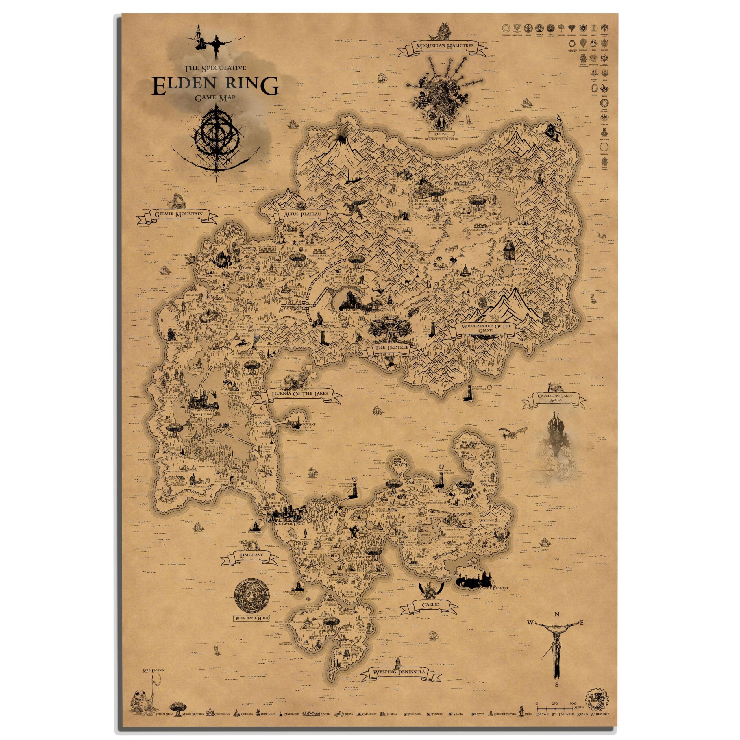 Handmade Elden Ring World Map Poster Lands Between Art Print Etsy