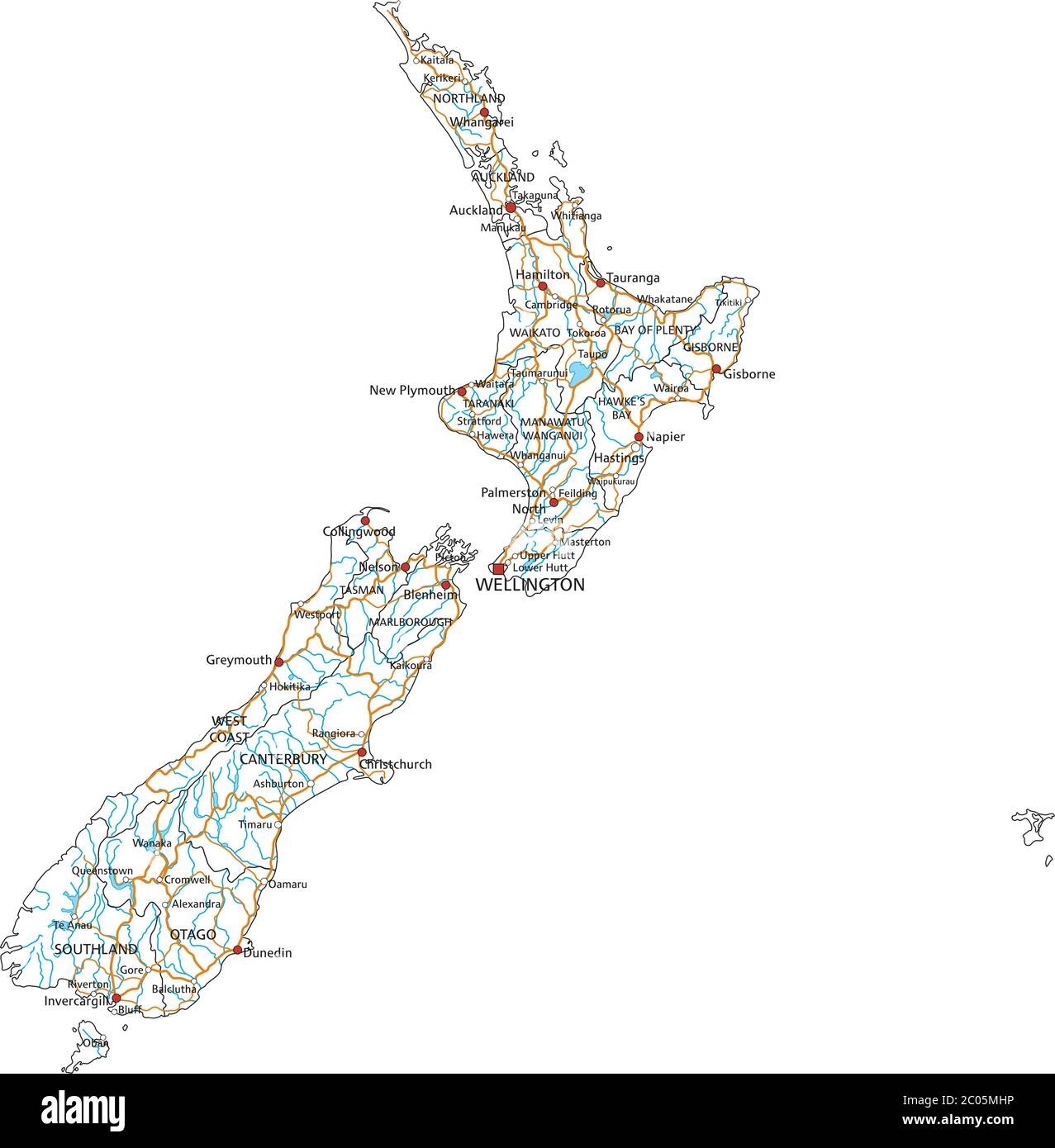 High Detailed New Zealand Road Map With Labeling Stock Vector Image Art Alamy