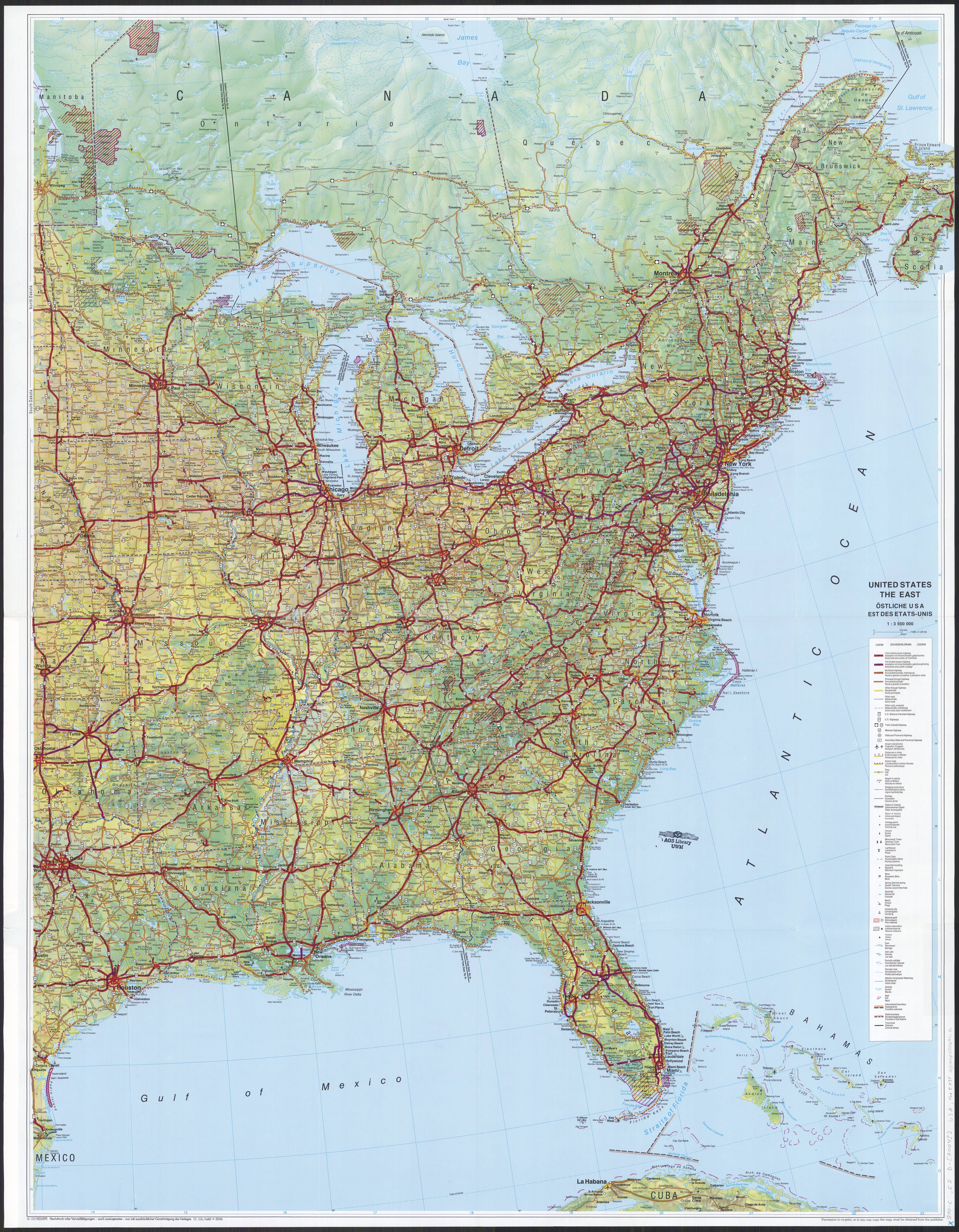 Hildebrand s Road Map United States The East Urlaubskarte USA Ost Carte Routiere USA L Est More Travel Information Puerto Rico U S Virgin Islands Palm Beach Miami New York Manhattan Chicago Detroit St Louis